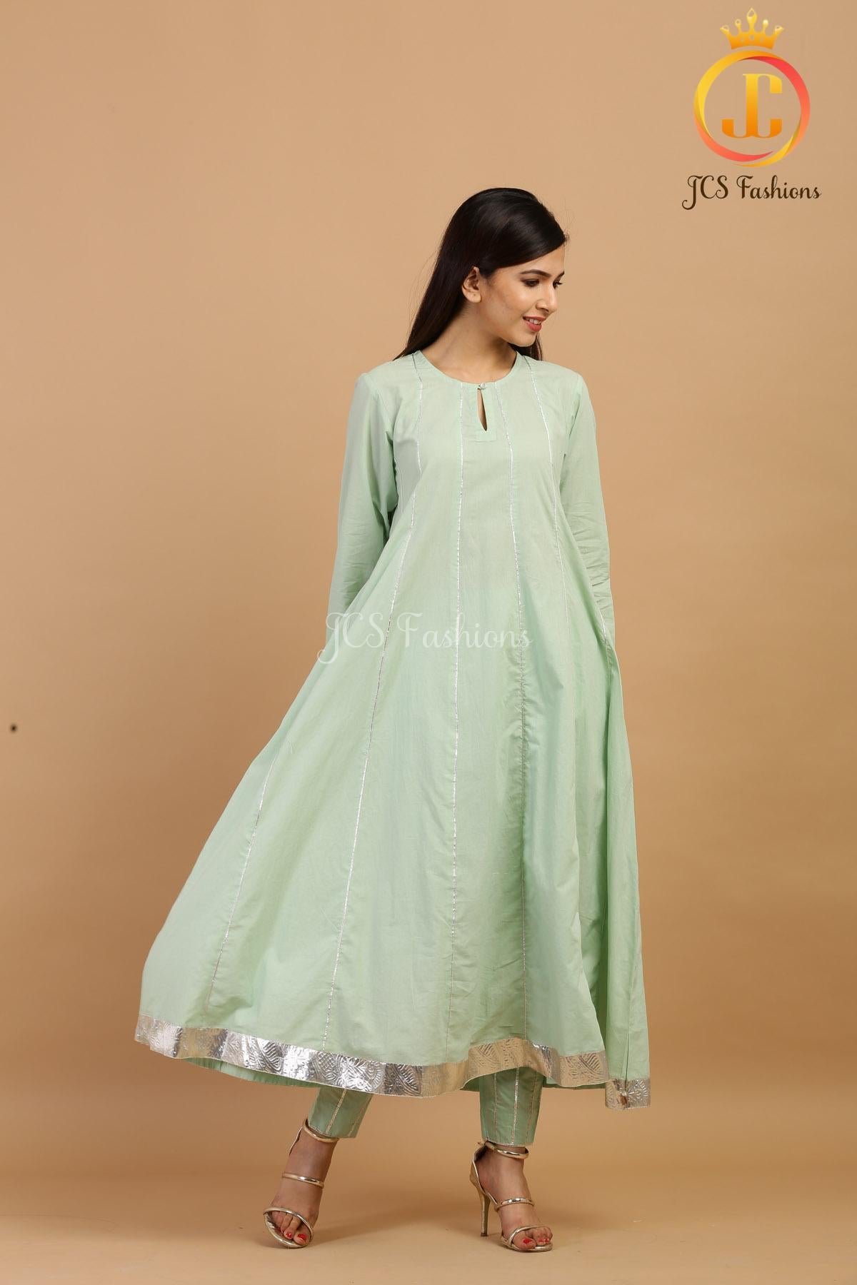 Elegant Pista Green Slack Anarkali Kurta Sustainable JCS Fashions Pista Green Medium (38)