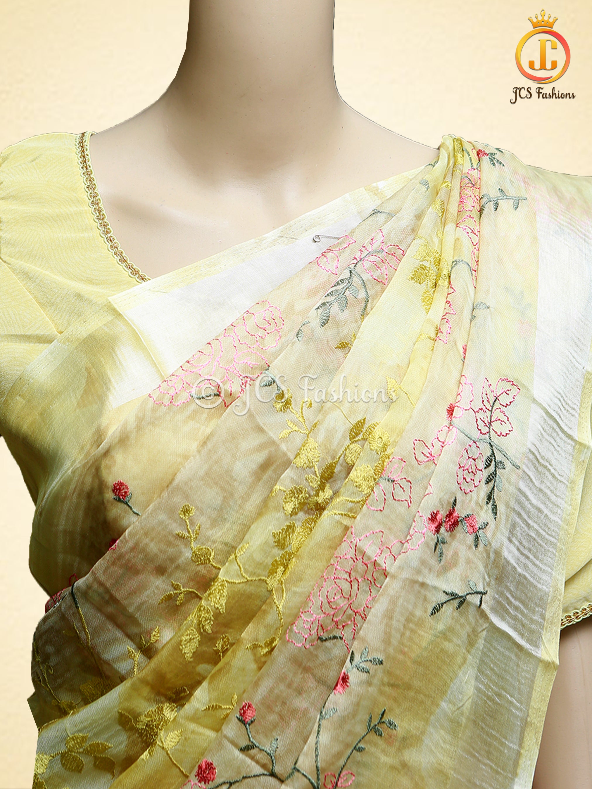 Soft Organza Saree With embroidery and zari work, Fully stitched blouse