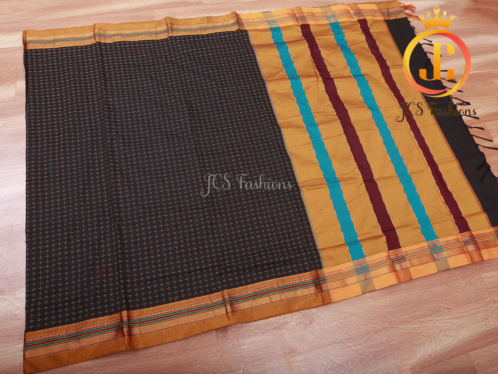 Ilkal Saree - Black Mercerized Soft Cotton Silk Saree With Running Blouse