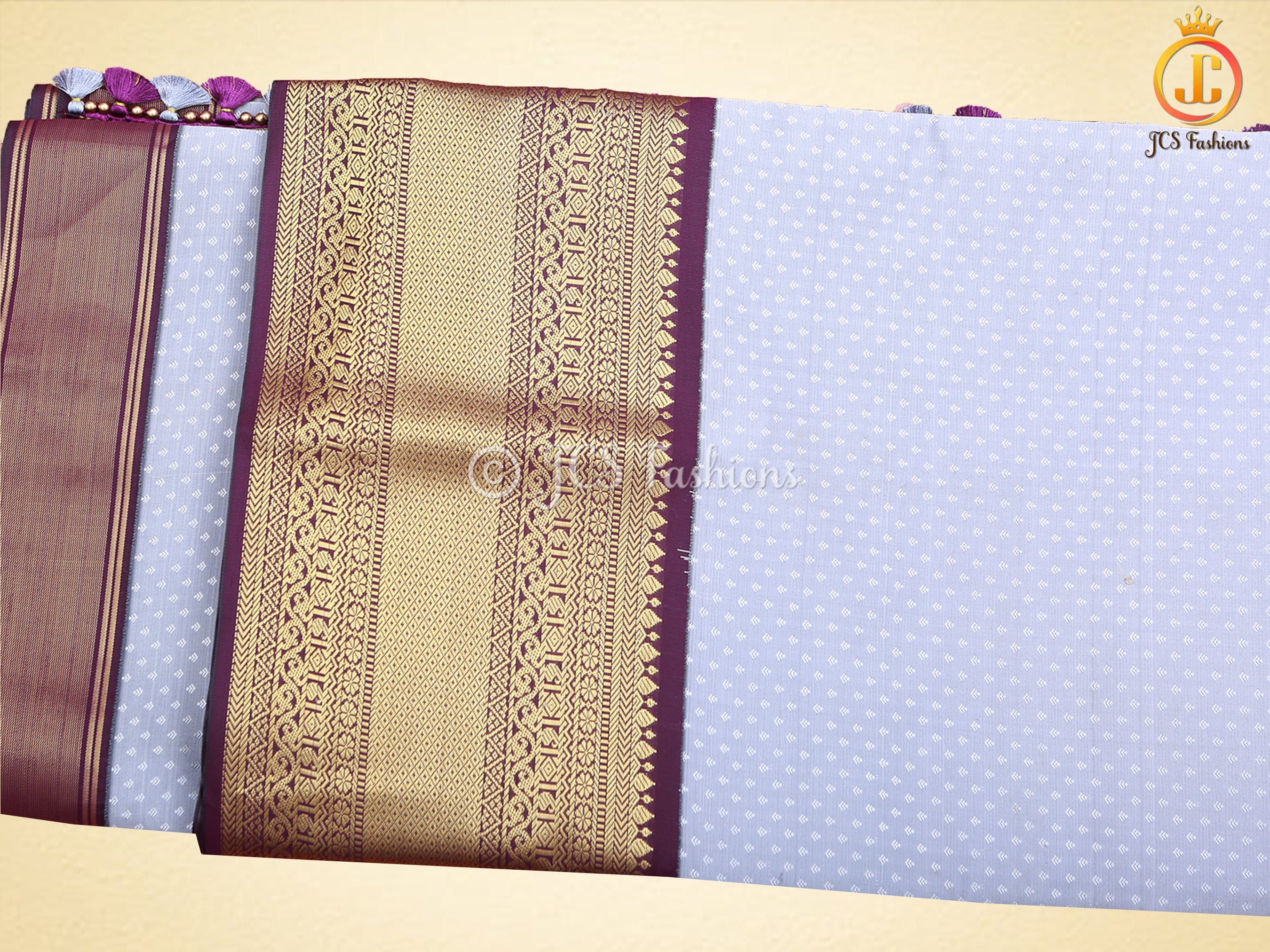 Semi-Silk Saree with Korvai pattern and Maggam Work Blouse