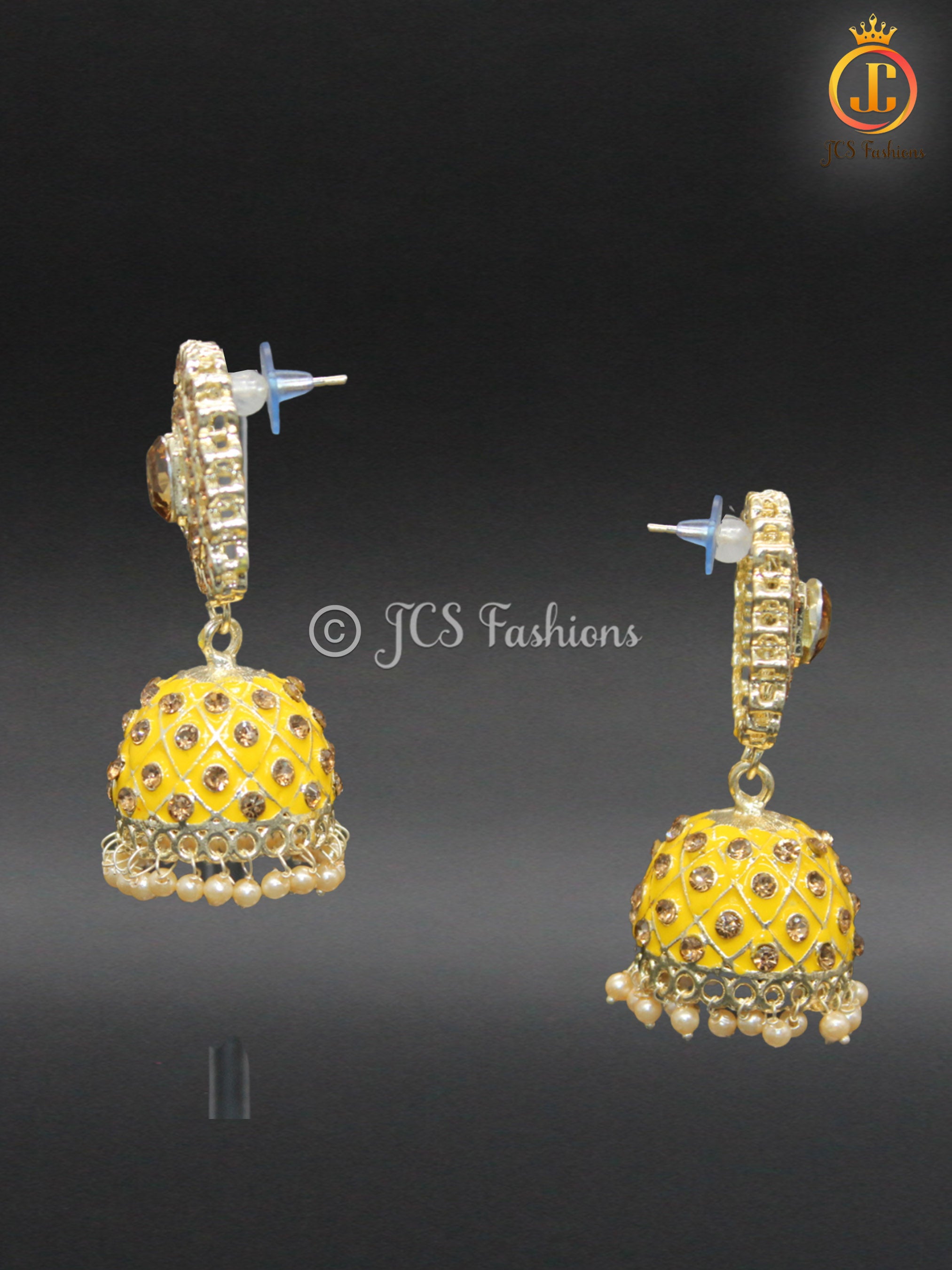 Kundan Jhumka Earrings with Stones and Pearls Jewelry JCS Fashions