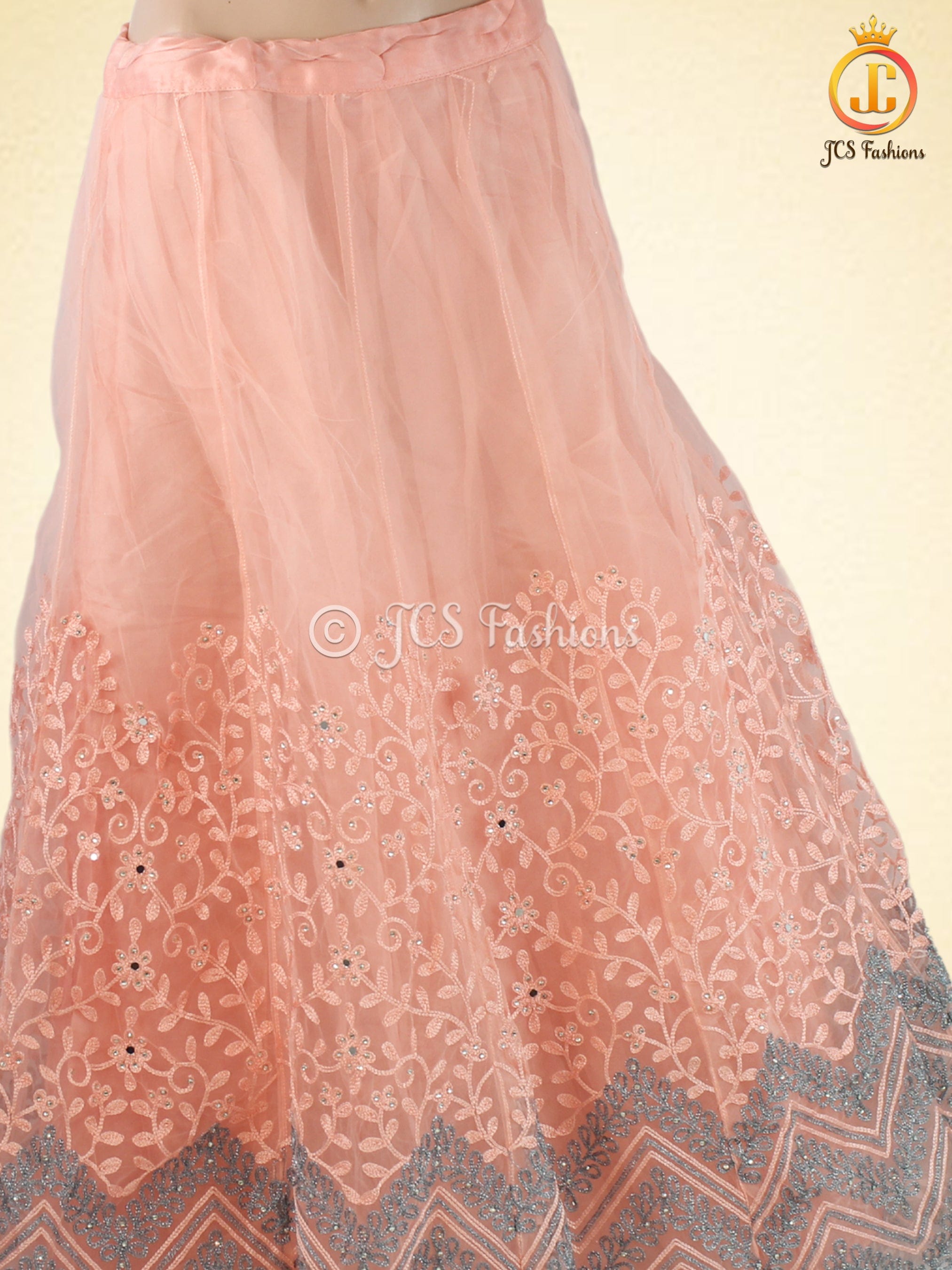 Traditional Embroidery And Mirror Work Soft Net Lehenga LEHANGA JCS Fashions