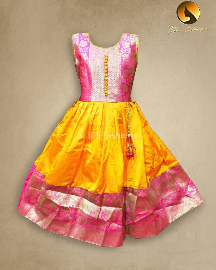 New Kids' Silk Cotton Frock: Elegant Design with Zari Work | JCSFashions