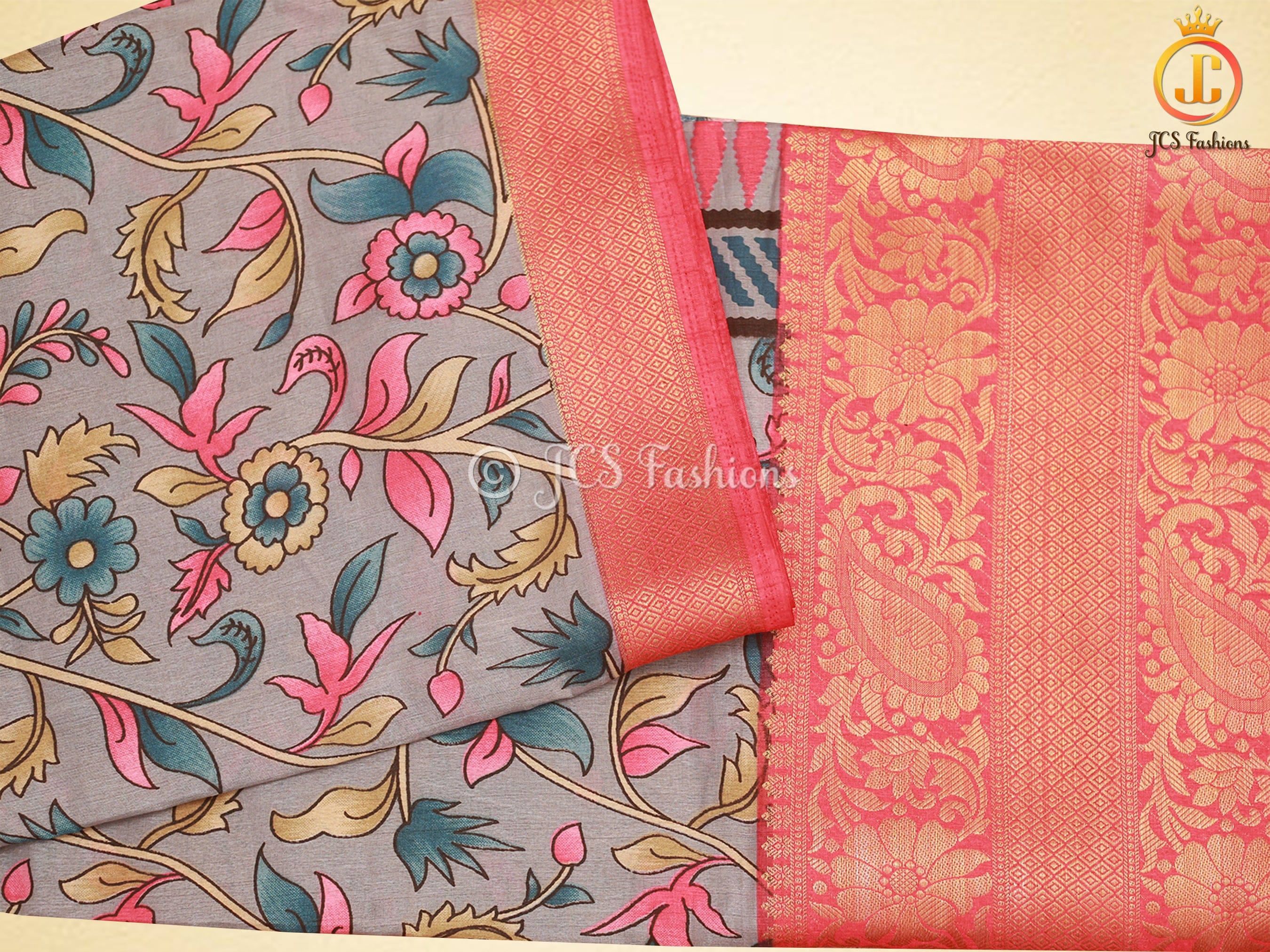 Traditional Kanchi Weaving Border Kalamkari Soft Silk Saree