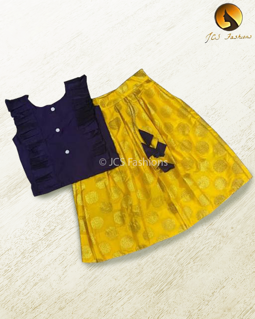 Pure Arani Silk Top with Taffeta Banarasi Skirt for girls GIRLS JCS Fashions Yellow 3-4 Yrs