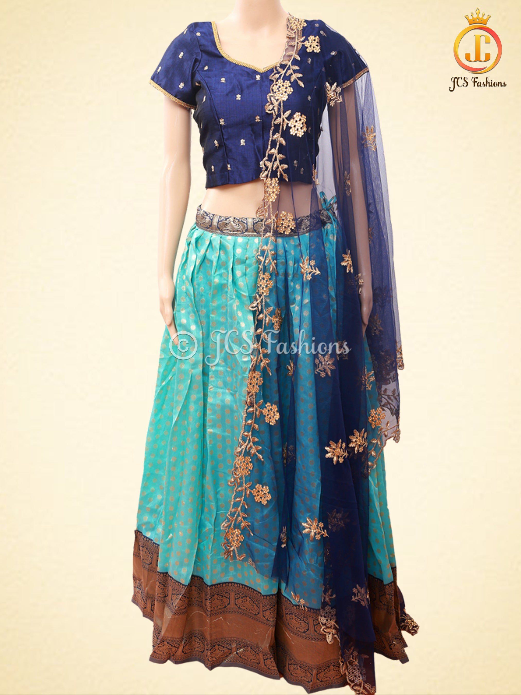 Soft Silk Thread Weaving Lehenga With Contrast Weaving Border LEHENGA JCS Fashions Blue Small (36)