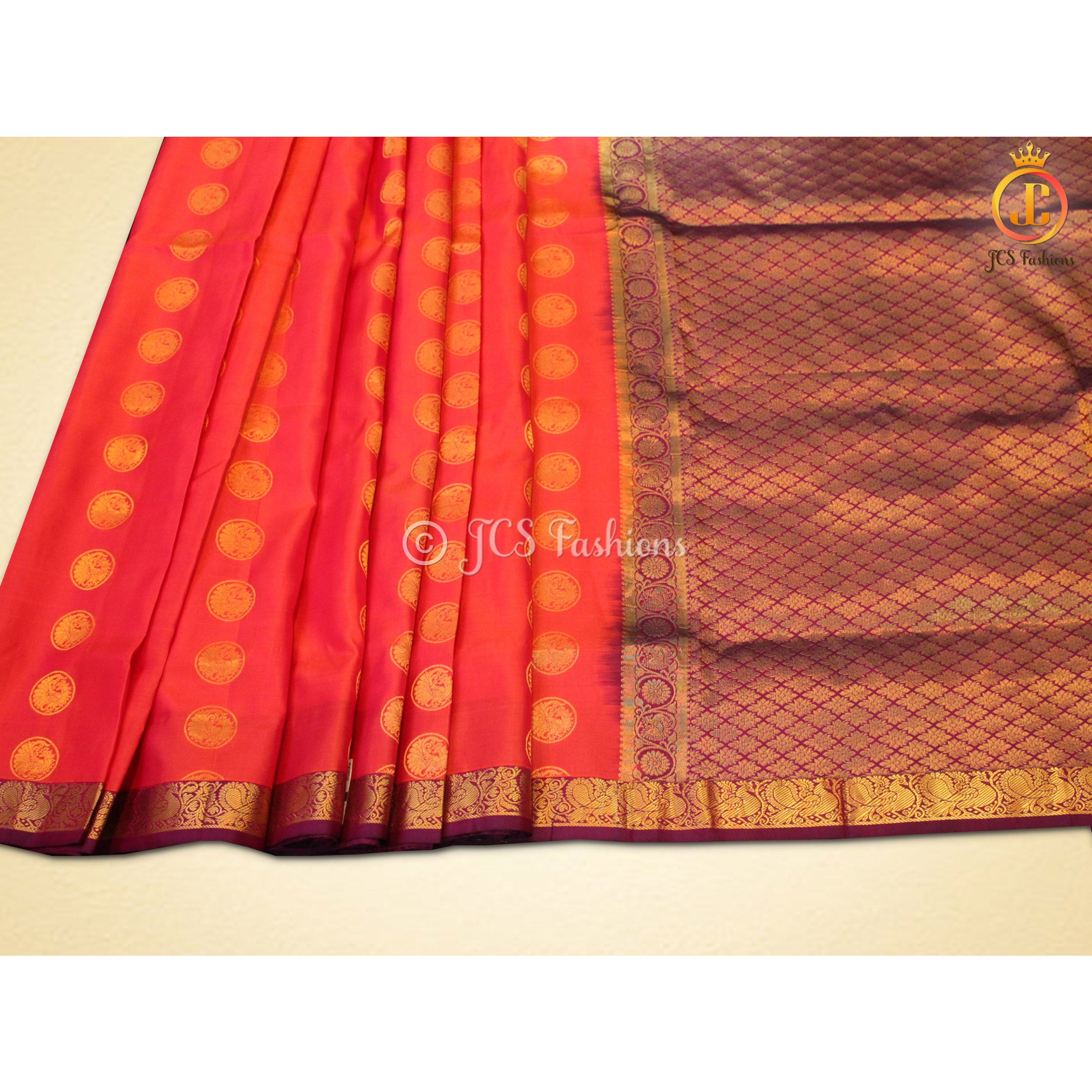 Pure kanchipuram pattu saree, Fully stitched blouse, Ships from USA