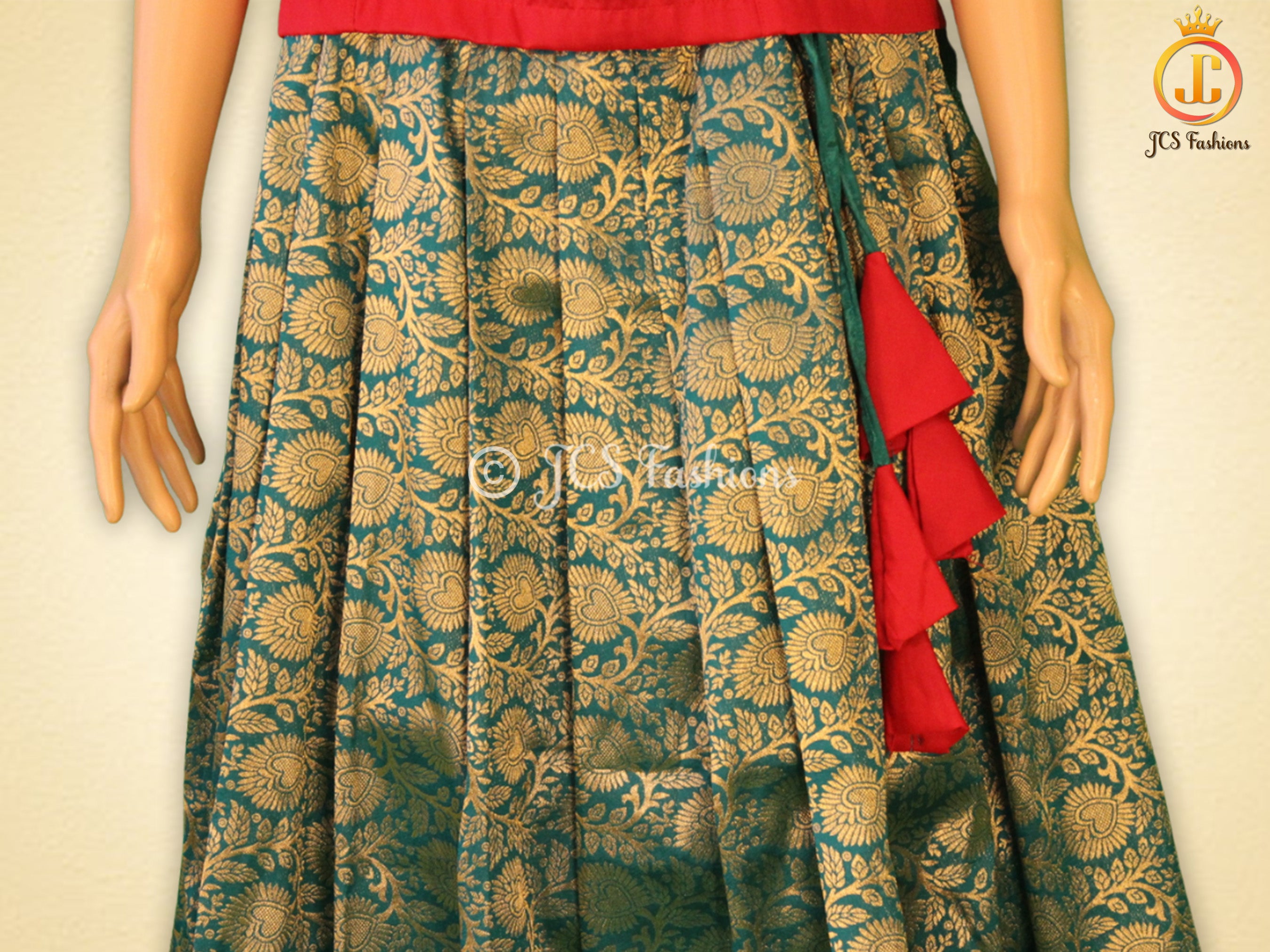 Banarasi Lehenga with Crop Top | Pavadi for Teens | half saree| Bottle Green LEHANGA JCS Fashions