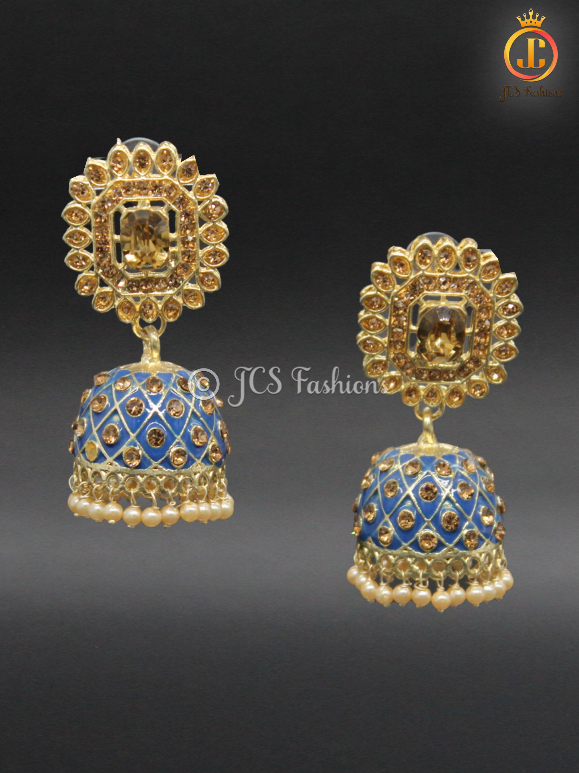 Kundan Jhumka Earrings with Stones and Pearls