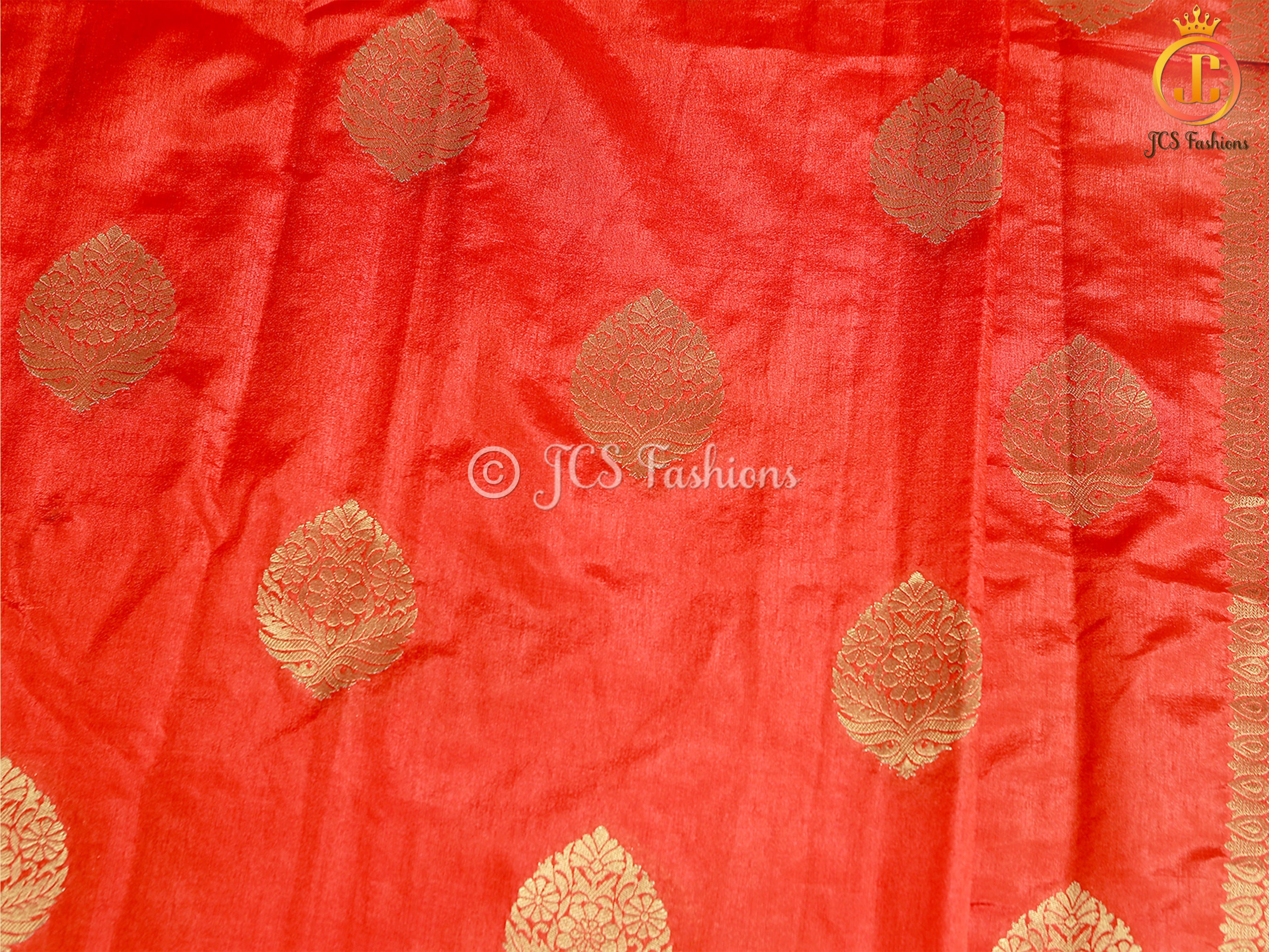 Banarasi Katan Silk Saree With Long Border And Beautiful Pattern Blouse SAREE JCS Fashions