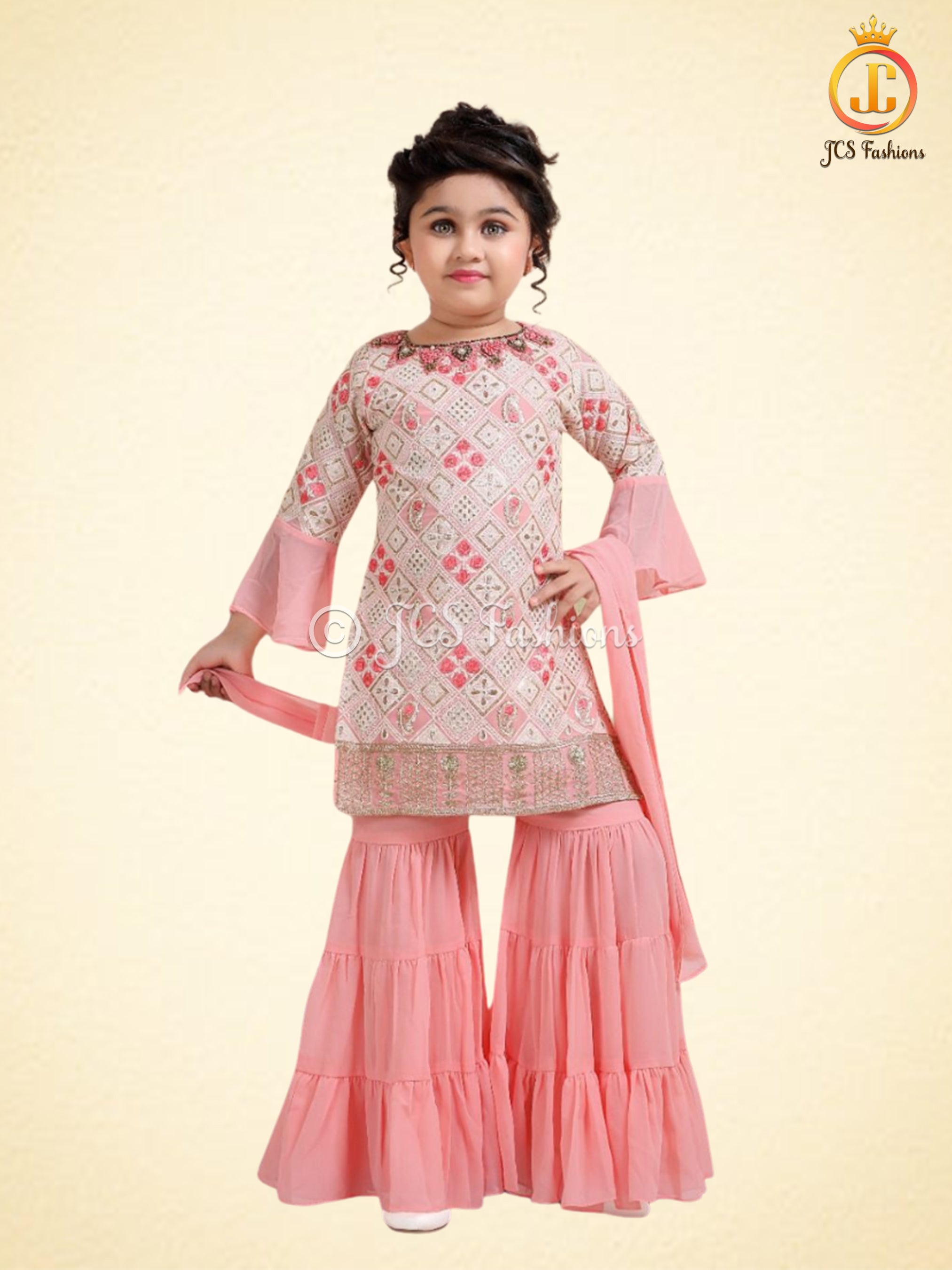 Pink Girls Garara Suit with Embroidery GIRLS JCS Fashions Pink 24