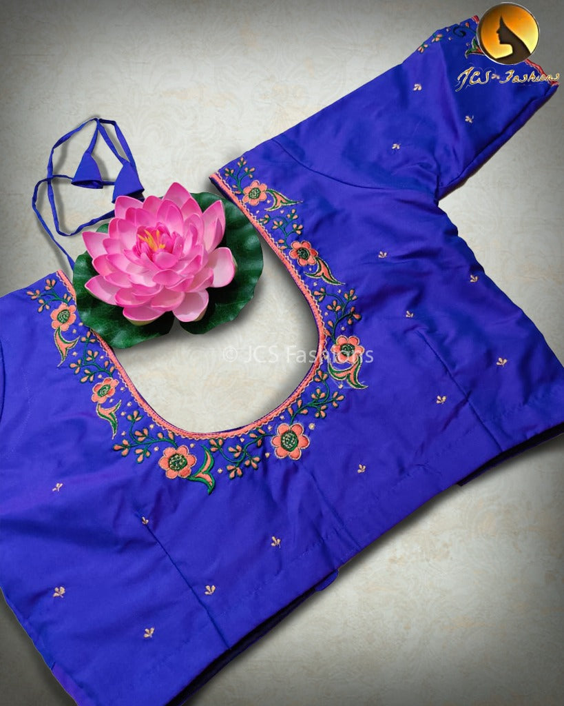 Aari embroidered work butter silk blouses for women Blouse JCS Fashions Royal Blue 42