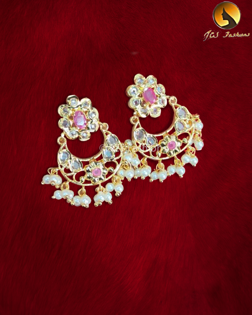 Chandbali Earrings | Indian Earrings | Kundan Earrings Jewelry Jewelry JCS Fashions Pink