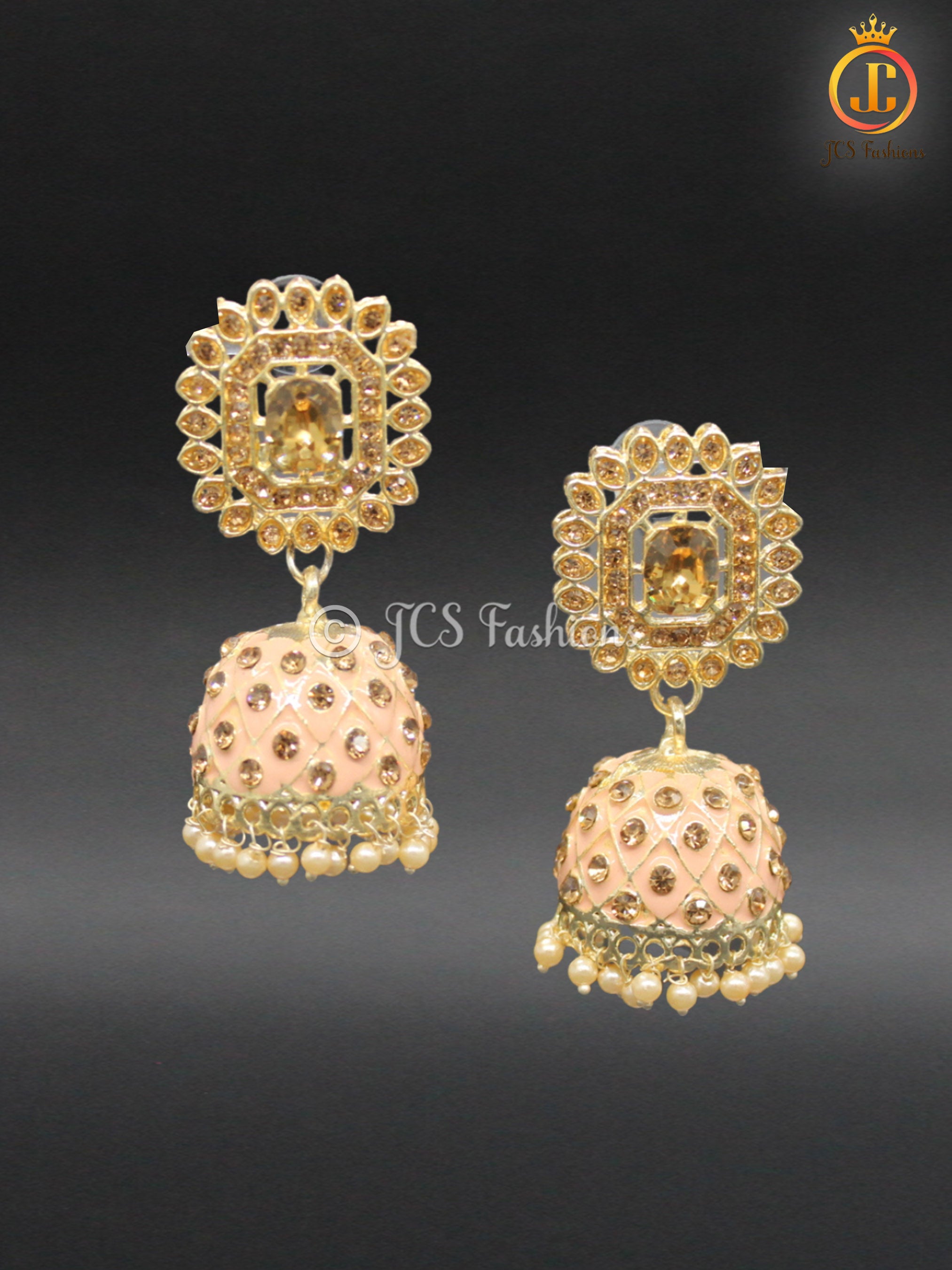 Kundan Jhumka Earrings with Stones and Pearls