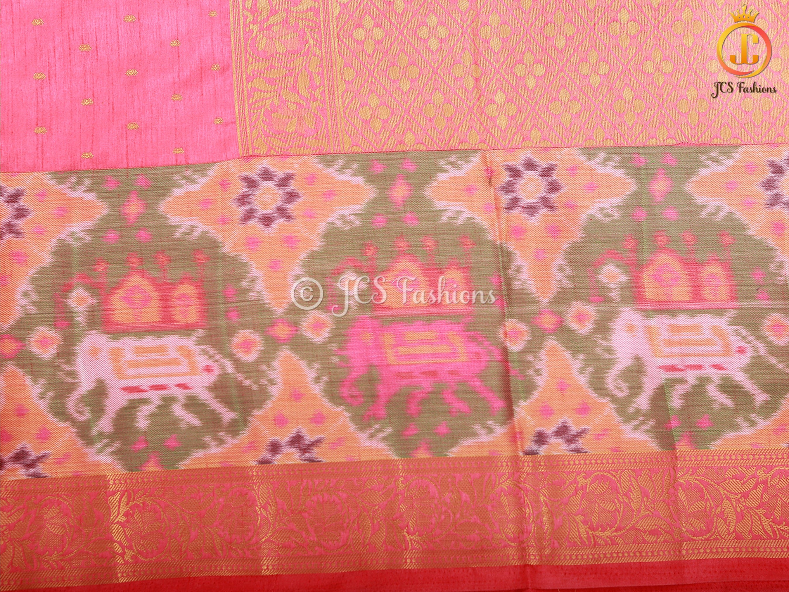 Golden Zari & Pochampally Ikkat Border Semi Silk Saree With Blouse