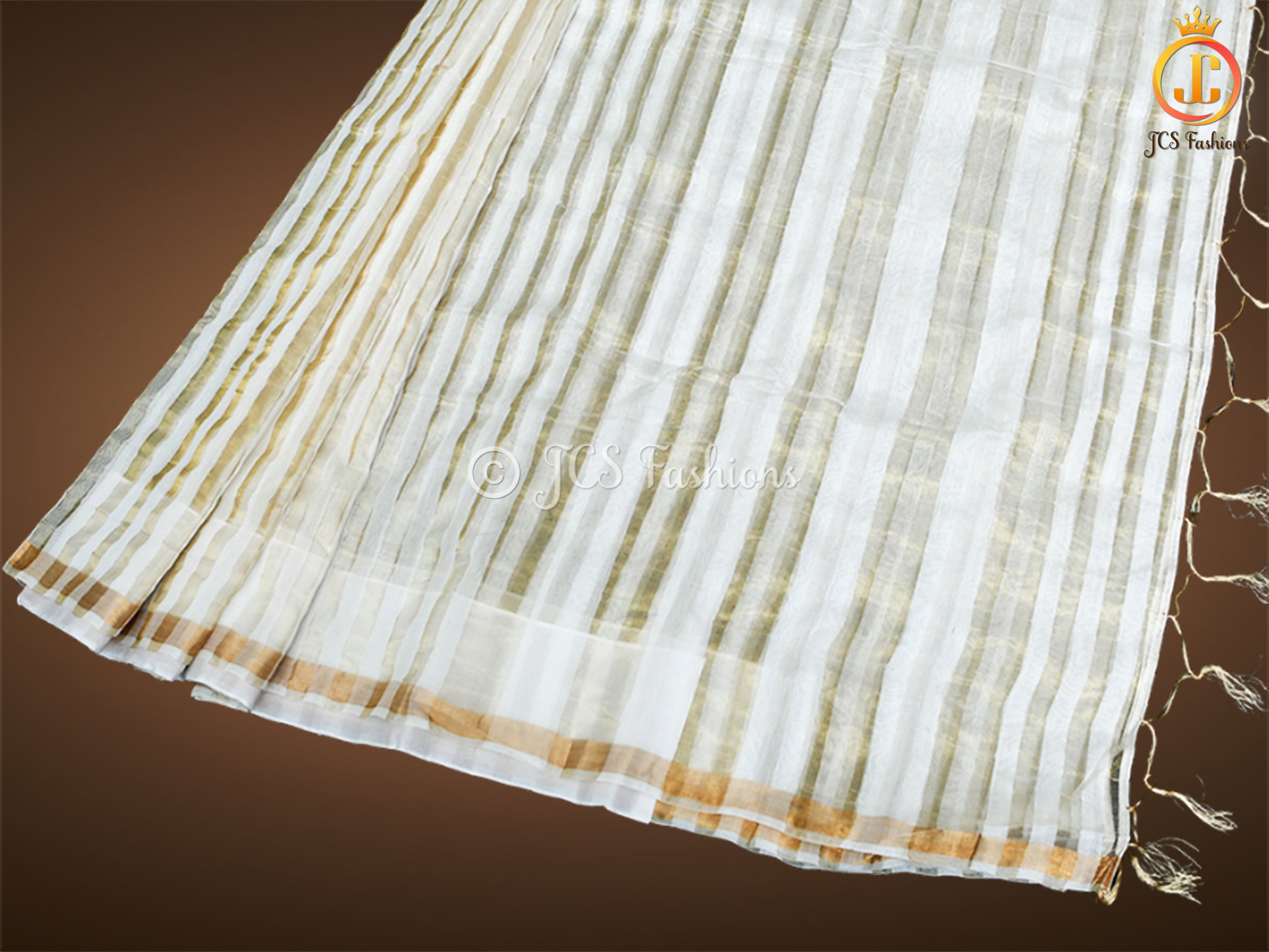 Modal Silk Saree With Golden zari striped, Fully stitched blouse. SAREE JCS Fashions