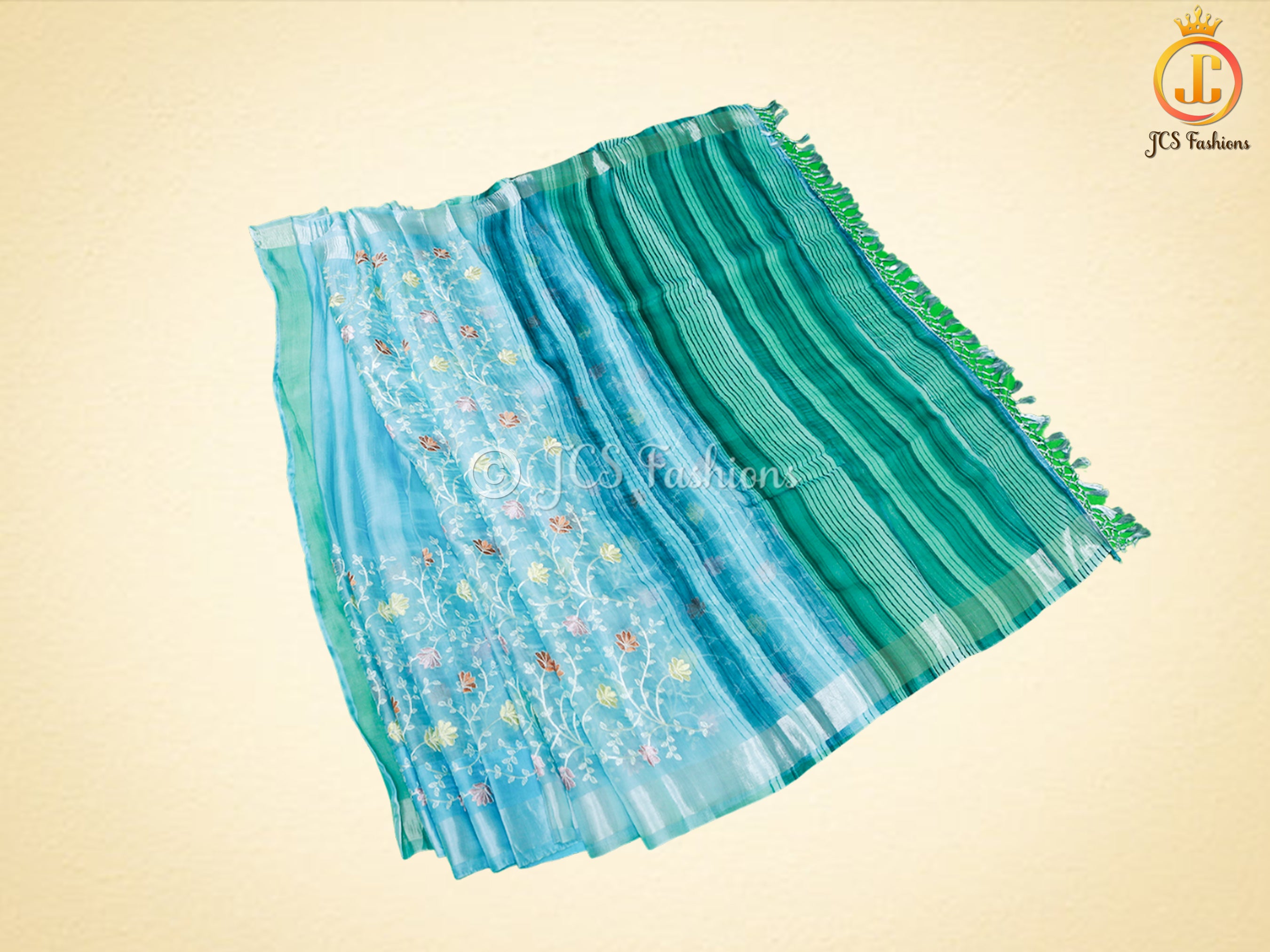 Soft Organza Saree with Allover Multicolor Embroidery Jall Work