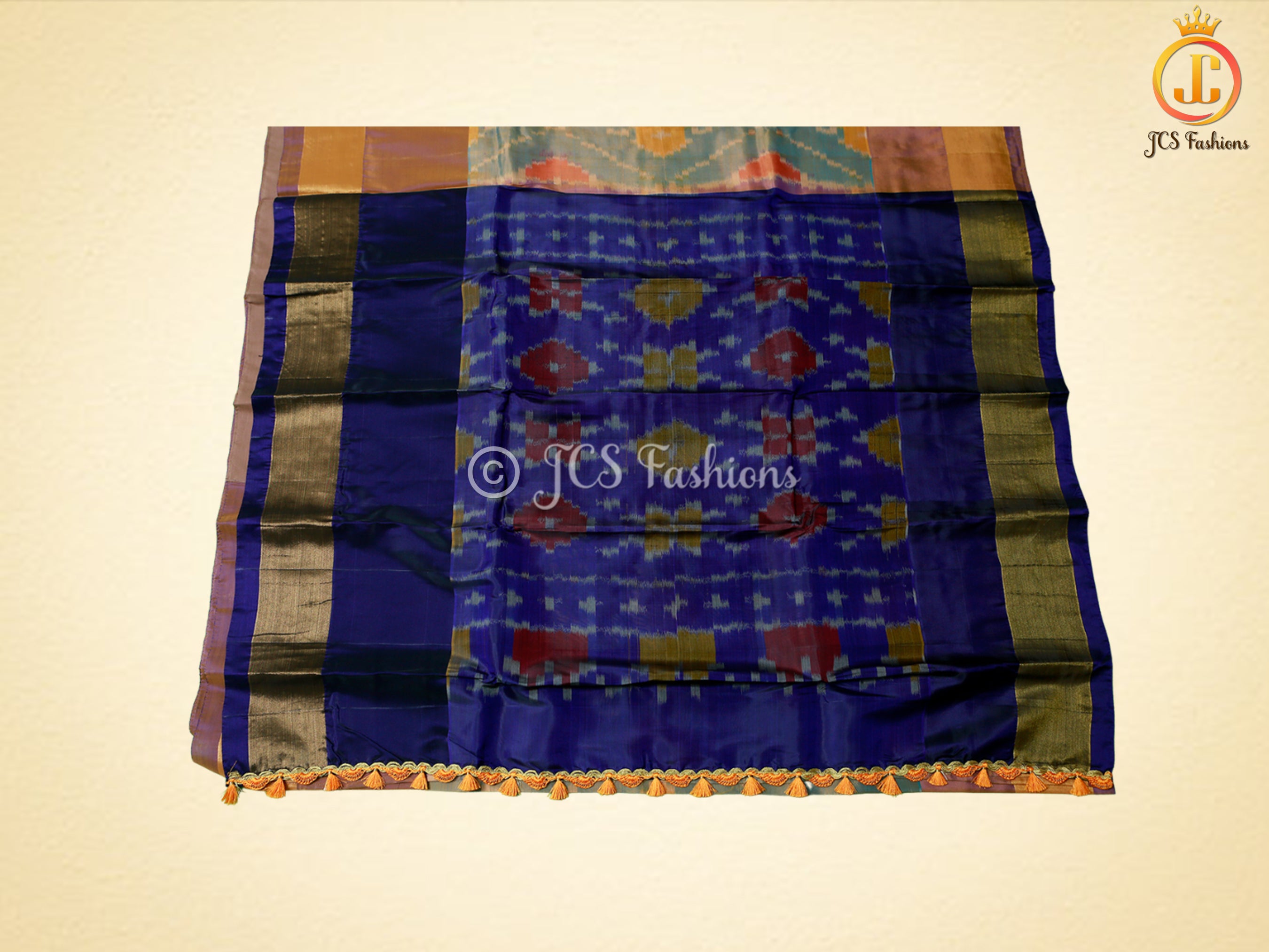 Soft Silk Pattu Saree, All-Over Pochampalli ikkat Design, Contrast Color Blouse