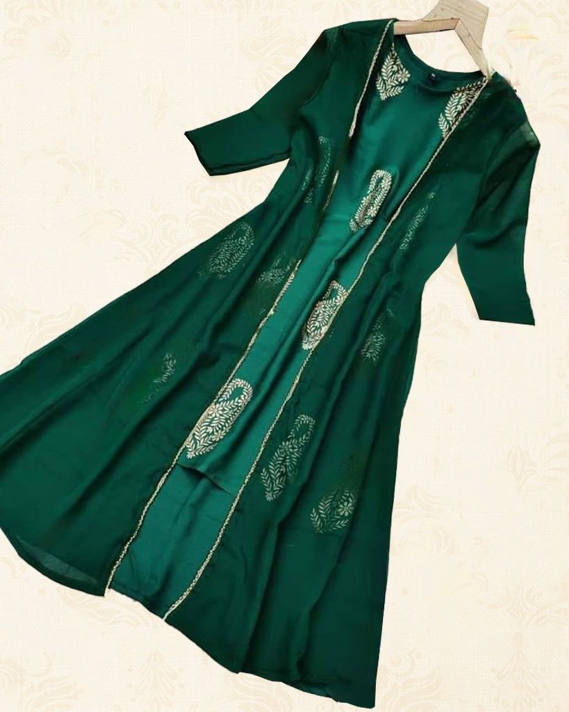 Elegant Crepe Silk Kurti with Foil Print – Perfect for Casual Wear KURTI JCS Fashions Green Medium (38)