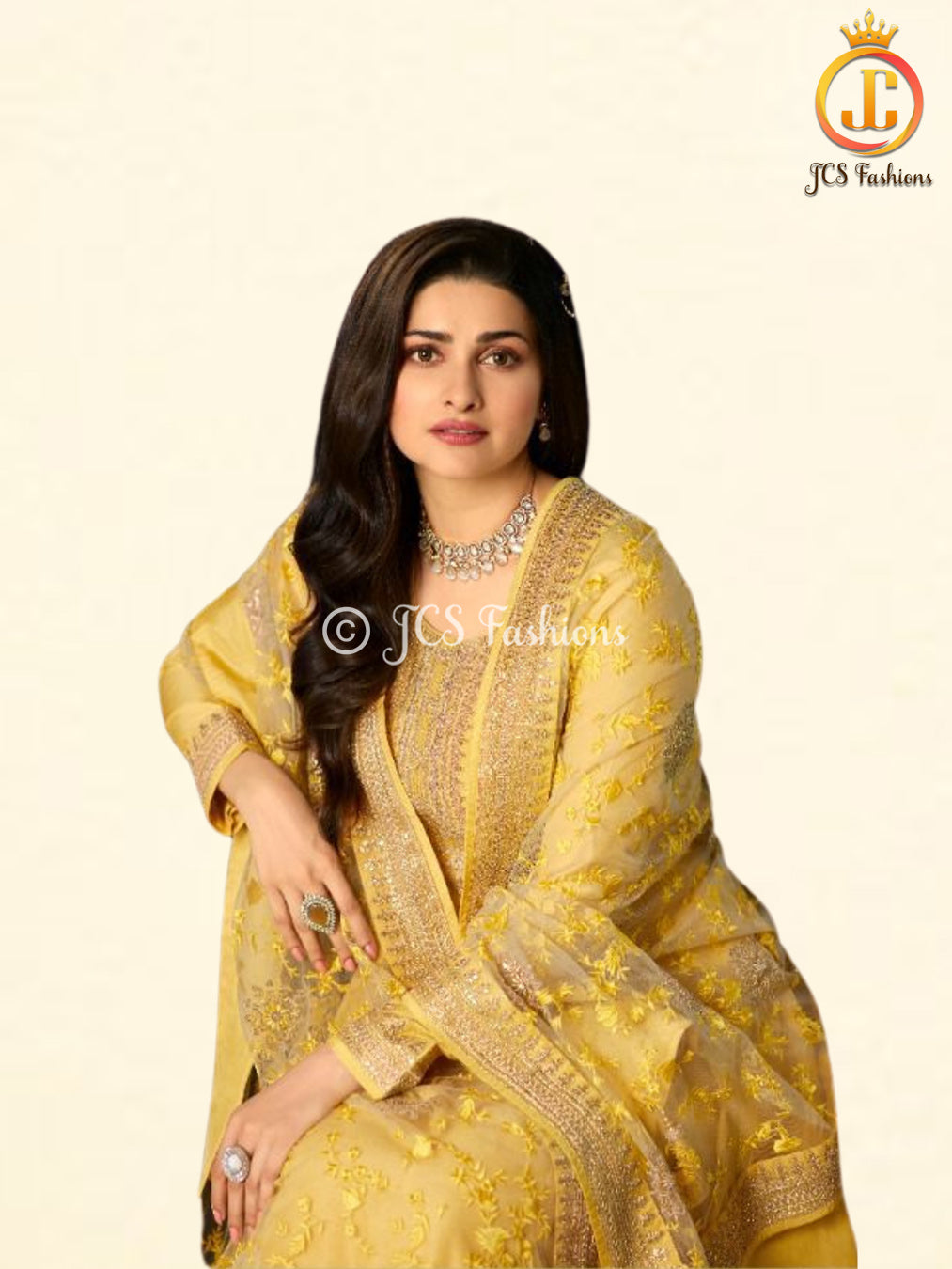 Stunning Dola Silk A-line Floor Length Gown in Festive Yellow KURTI JCS Fashions