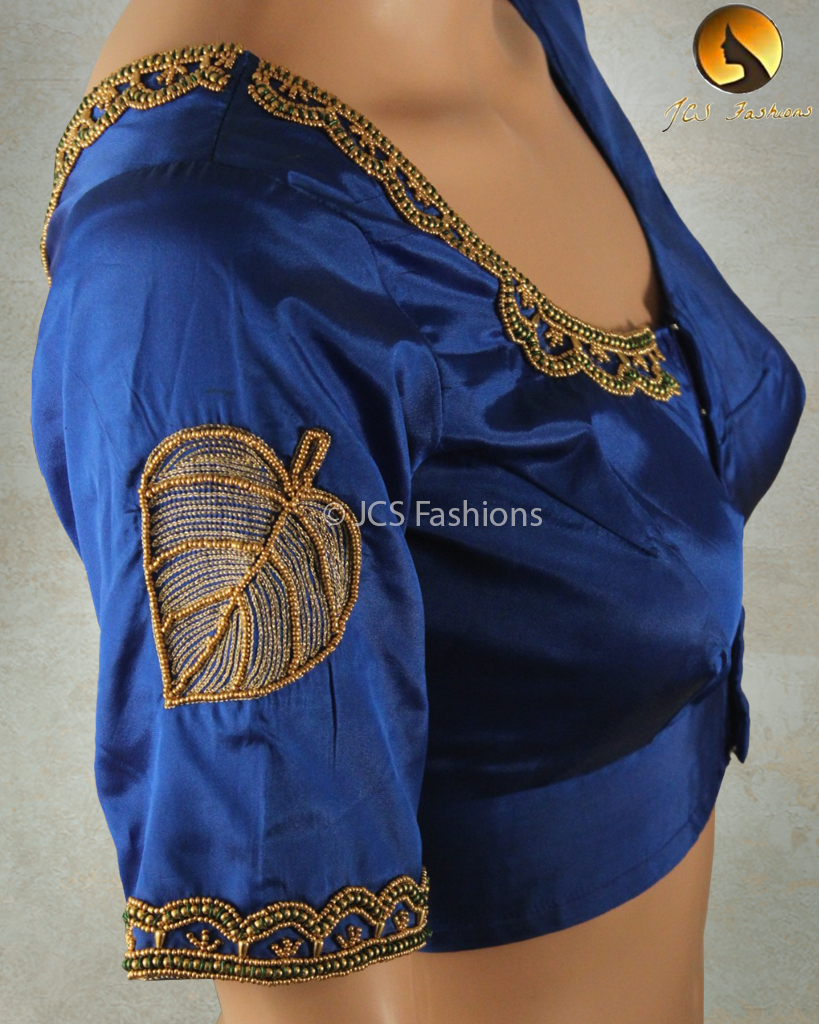 Beautiful Silk blouse with Aari/Maggam work in Stunning Blue Blouse JCS Fashions