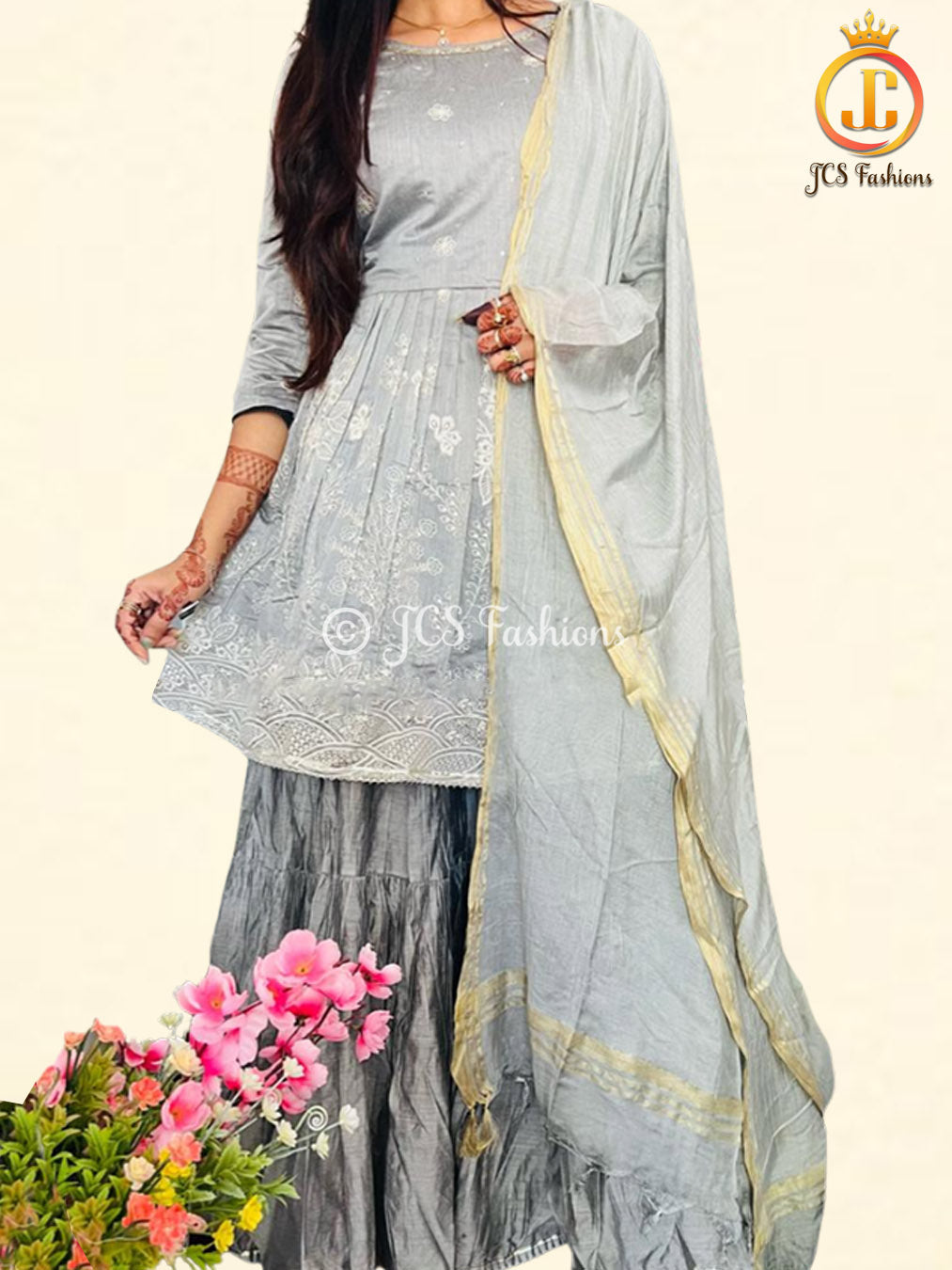 Anarkali Short Kurti With Sharara and Gota Detailing KURTI JCS Fashions