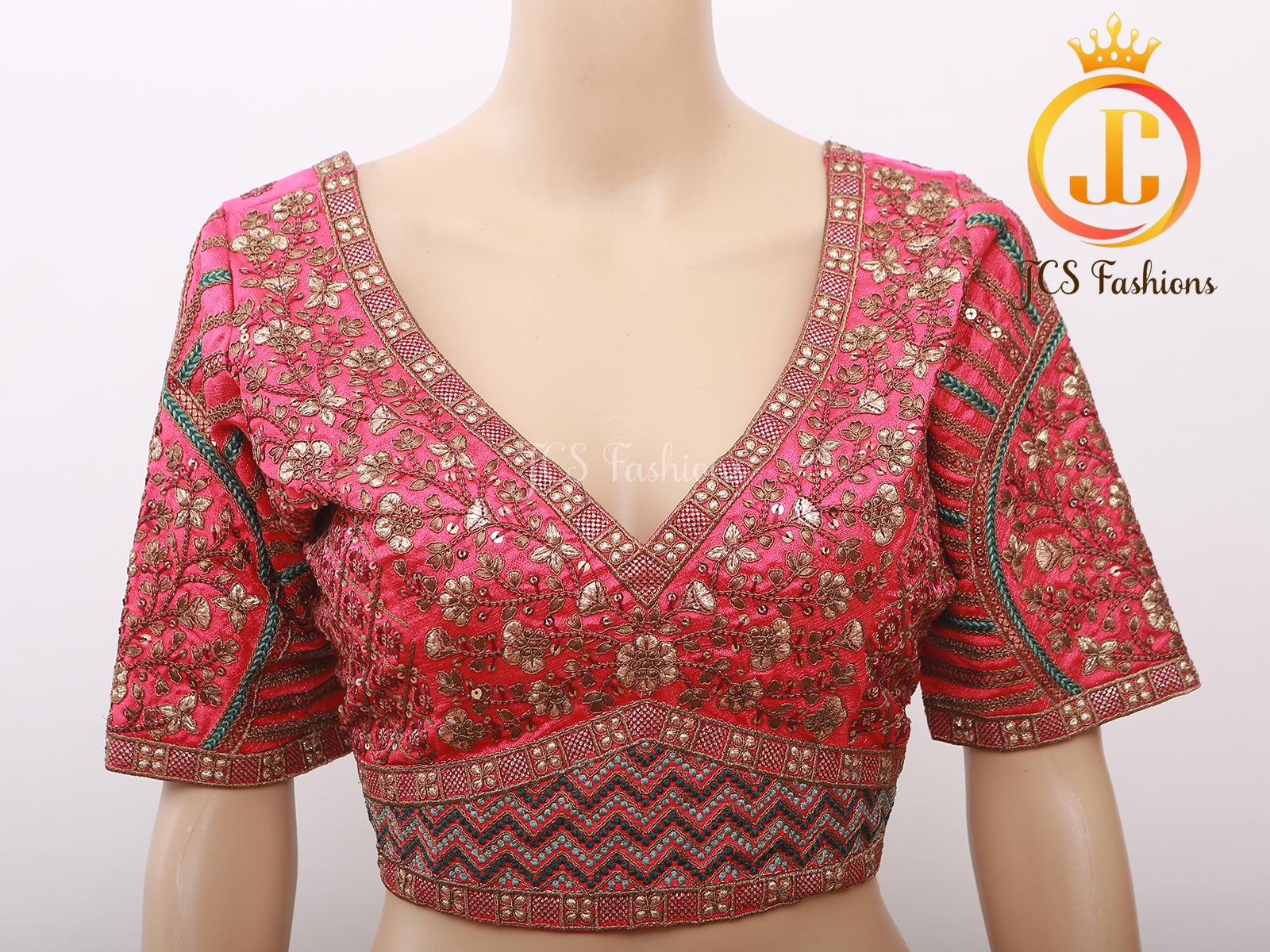 Sabyasachi Style Copper Jari Beautiful Heavy Embroidery Work Blouse Blouse JCS Fashions Rani Pink 42