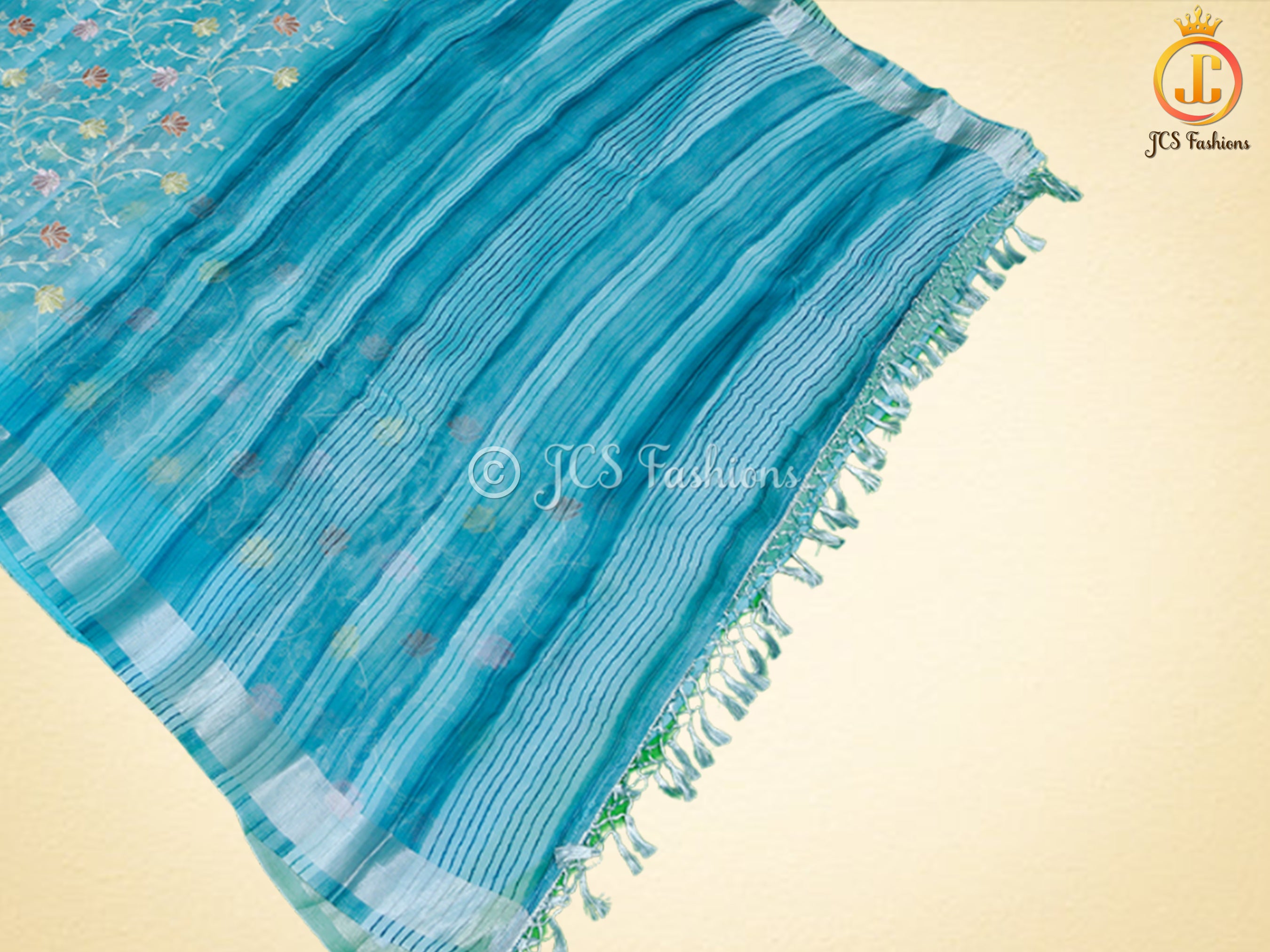 Soft Organza Saree with Allover Multicolor Embroidery Jall Work