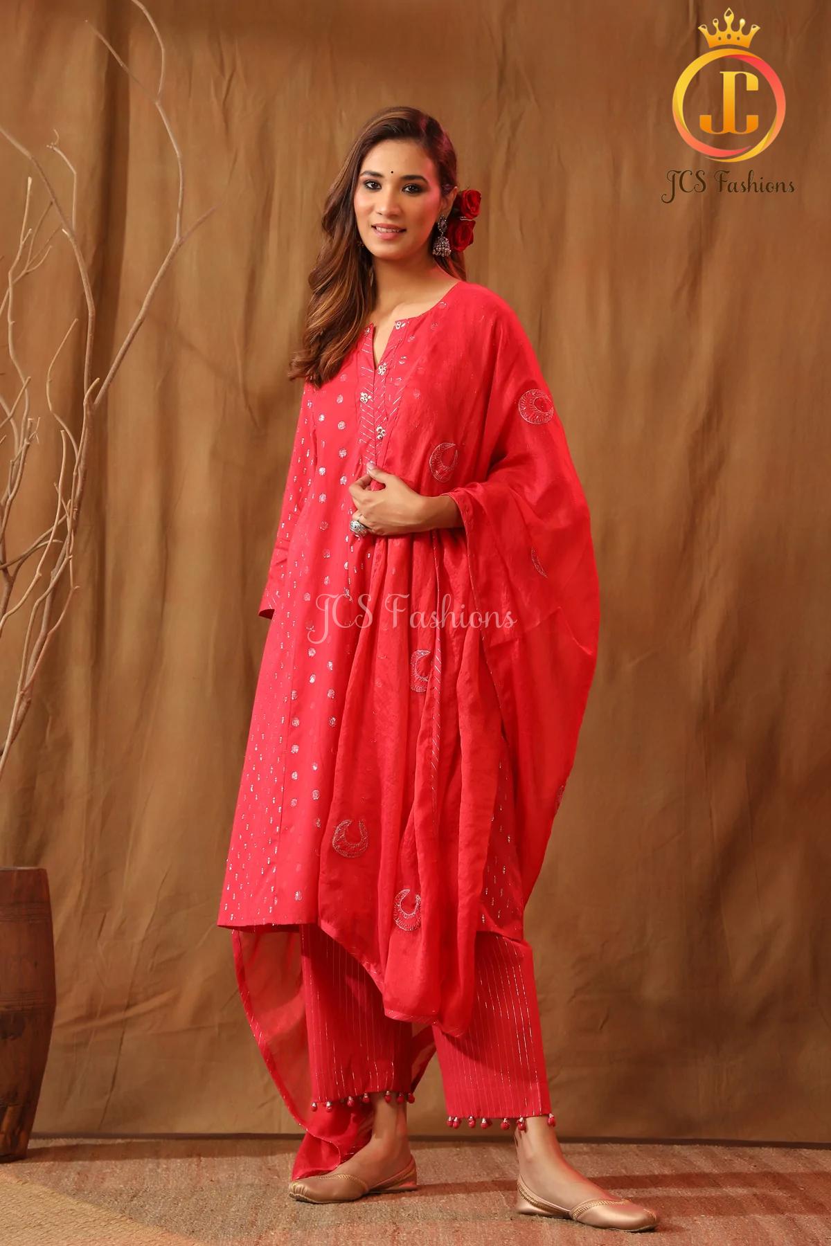 Cotton Shimmery Kurta with Stole, and matching potli pants Sustainable JCS Fashions