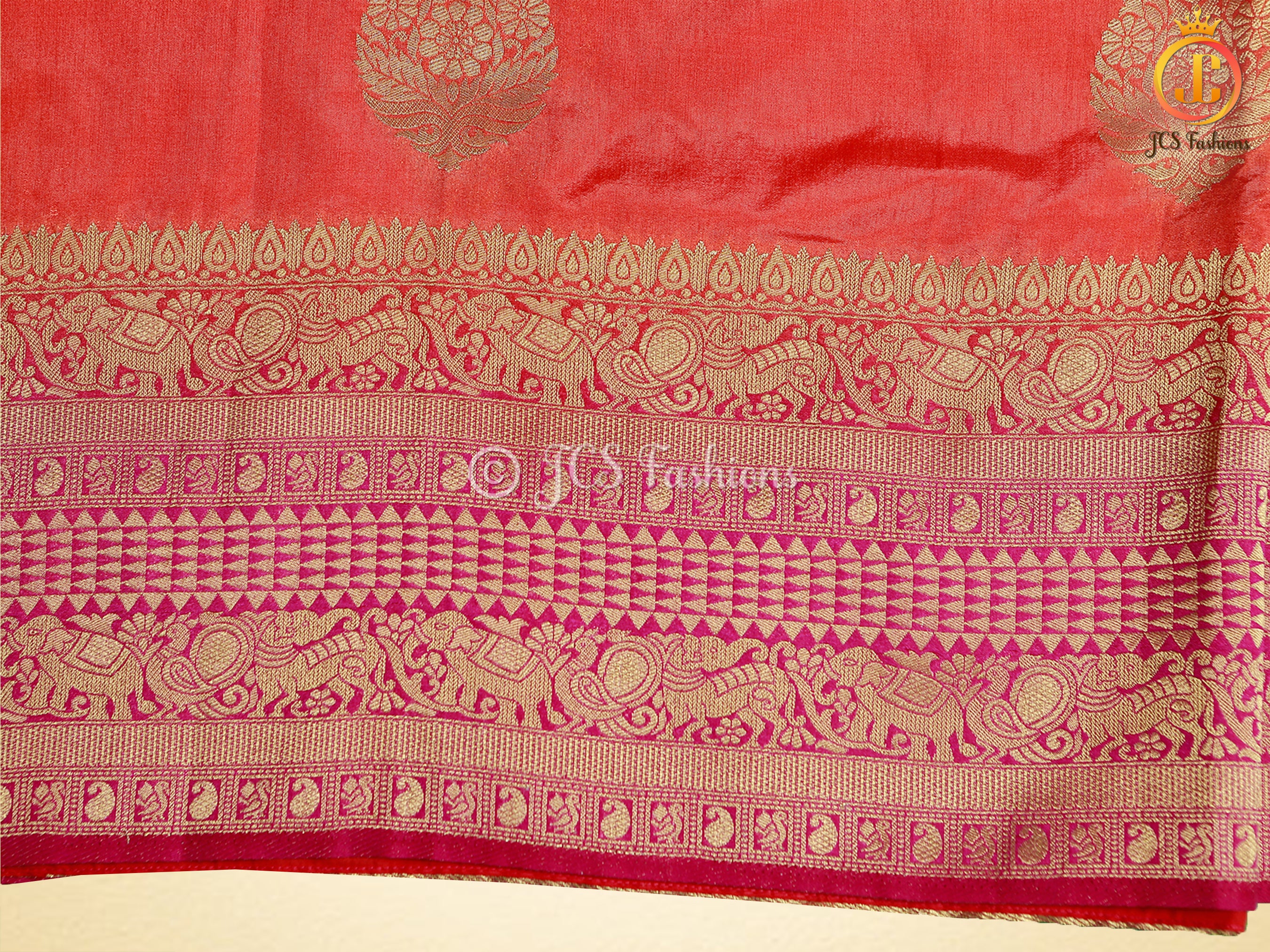 Banarasi Katan Silk Saree With Long Border And Beautiful Pattern Blouse SAREE JCS Fashions