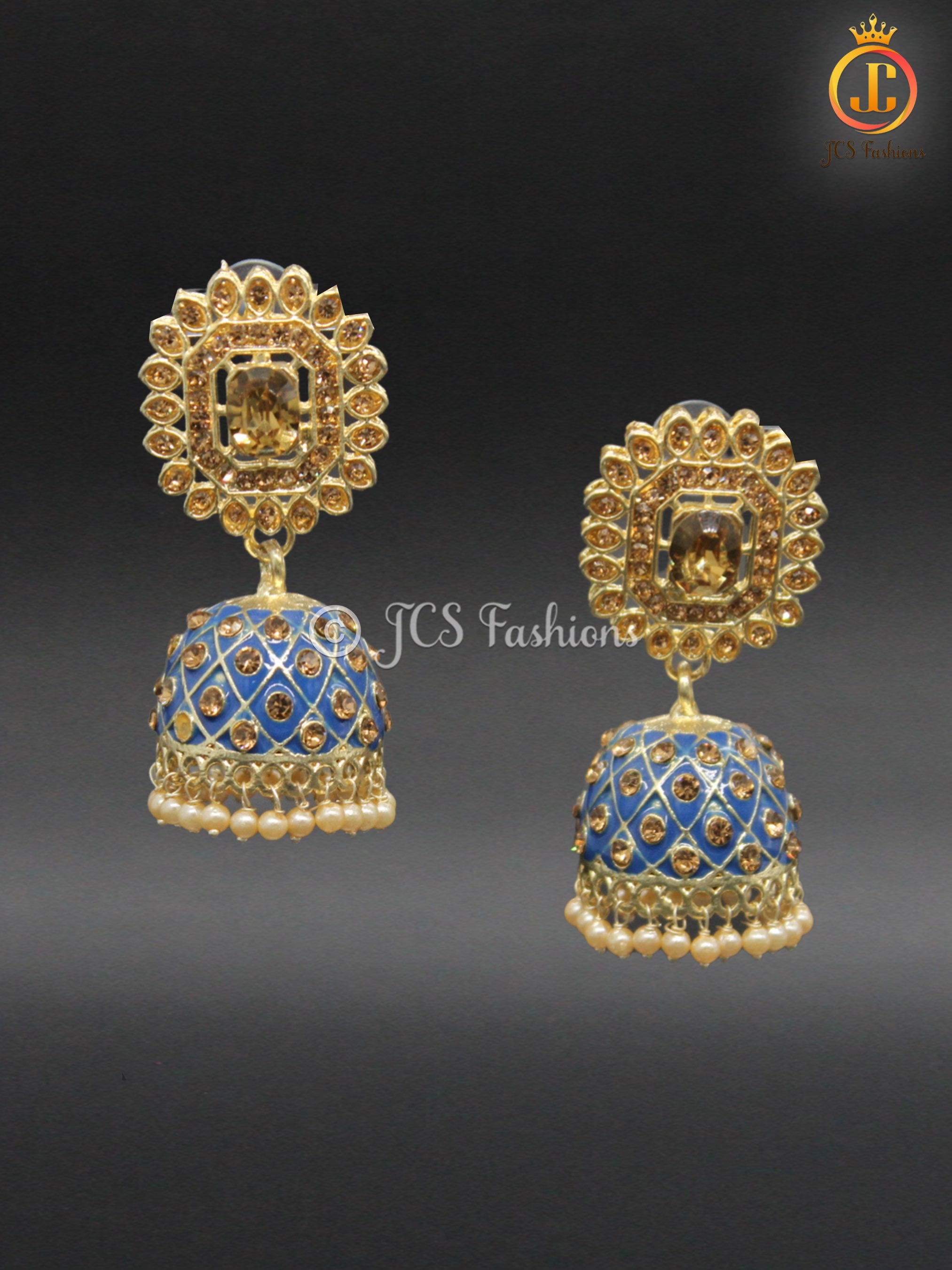 Kundan Jhumka Earrings with Stones and Pearls