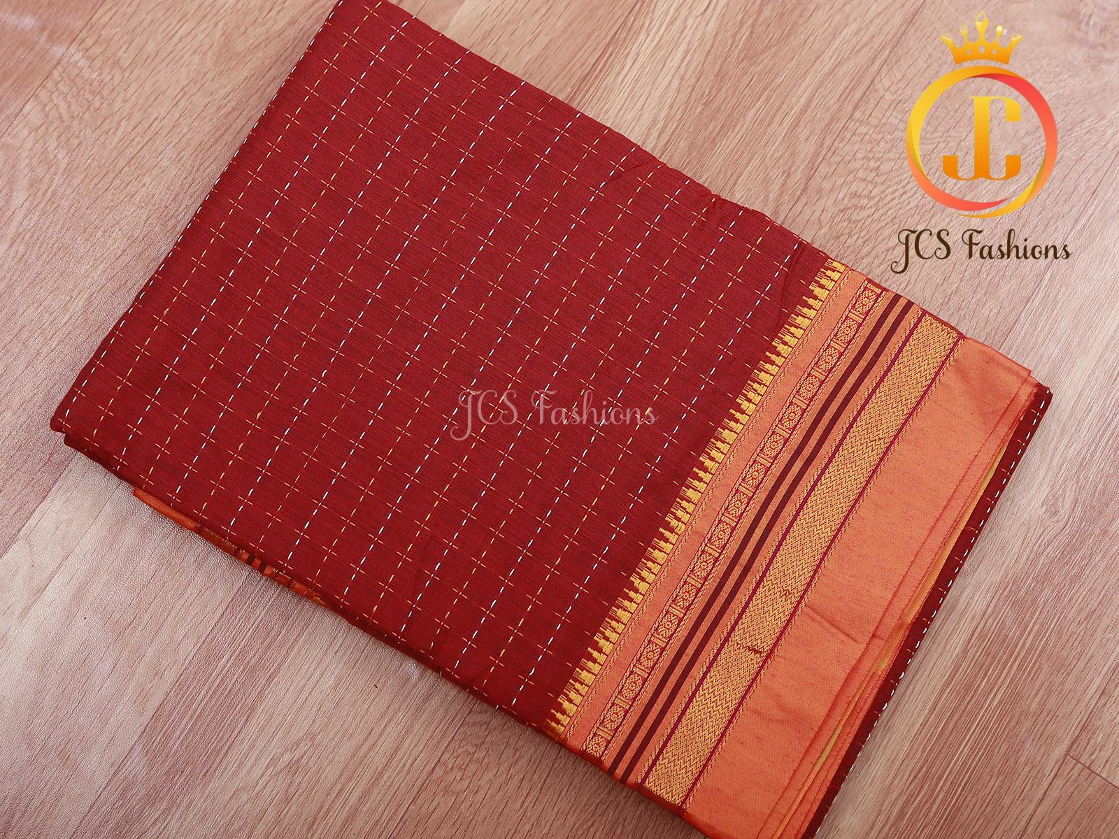 Red Ilkal Soft Cotton Silk Saree With Running Blouse