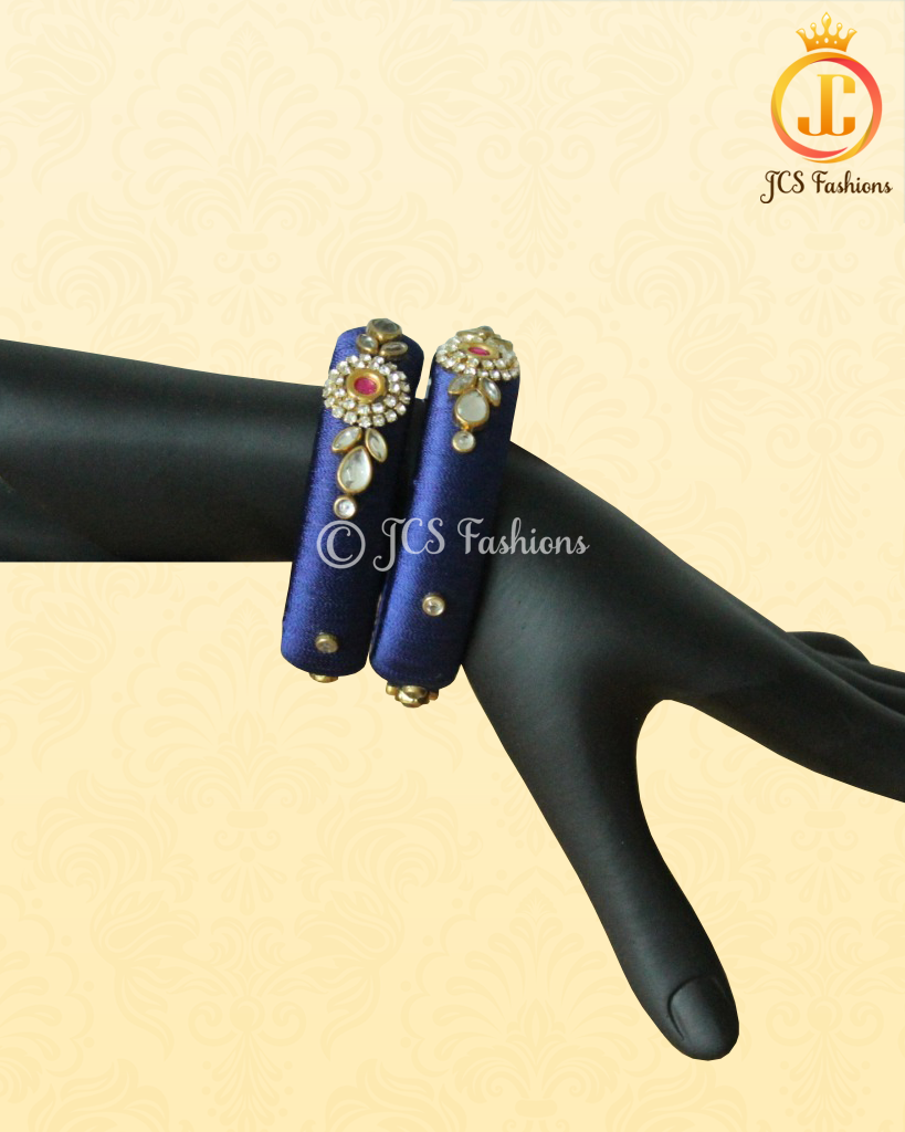 Royal Blue and Red Stone with Aari Work Fancy metal bangles Jewelry JCS Fashions