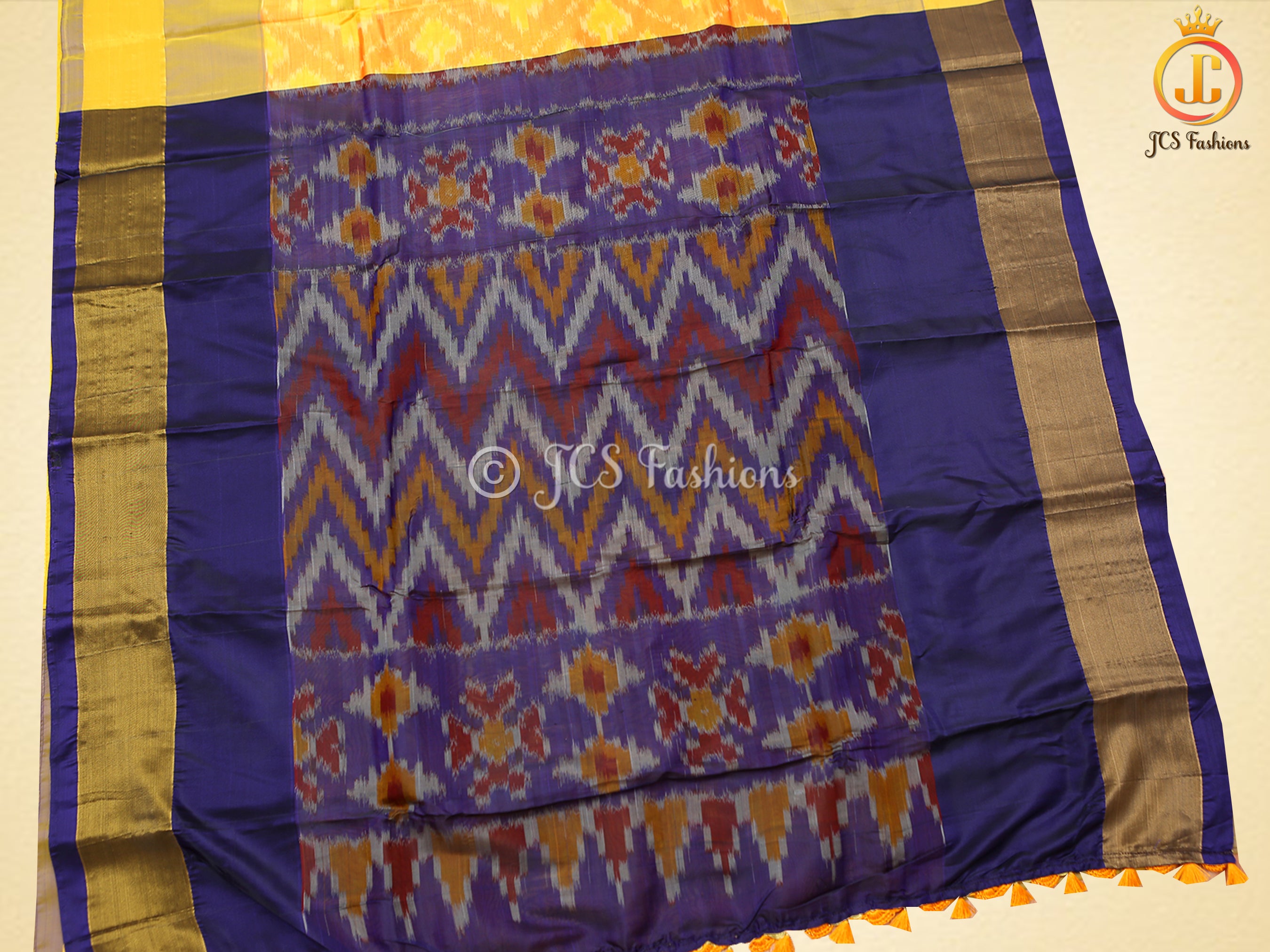 Mustard Yellow Soft Silk Saree With Beautiful Ikkat Designs