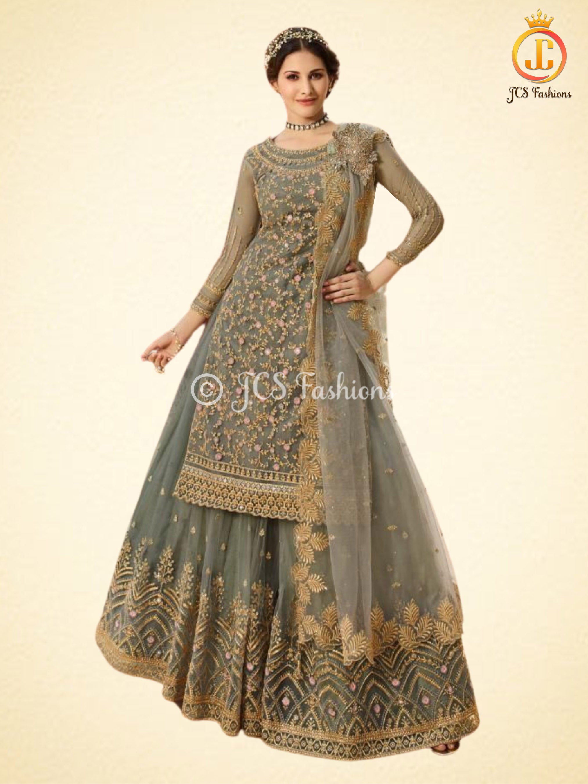 Salwar Kameez With Skirt.Beautiful Designer Party Wear in Pastel Green KURTI JCS Fashions