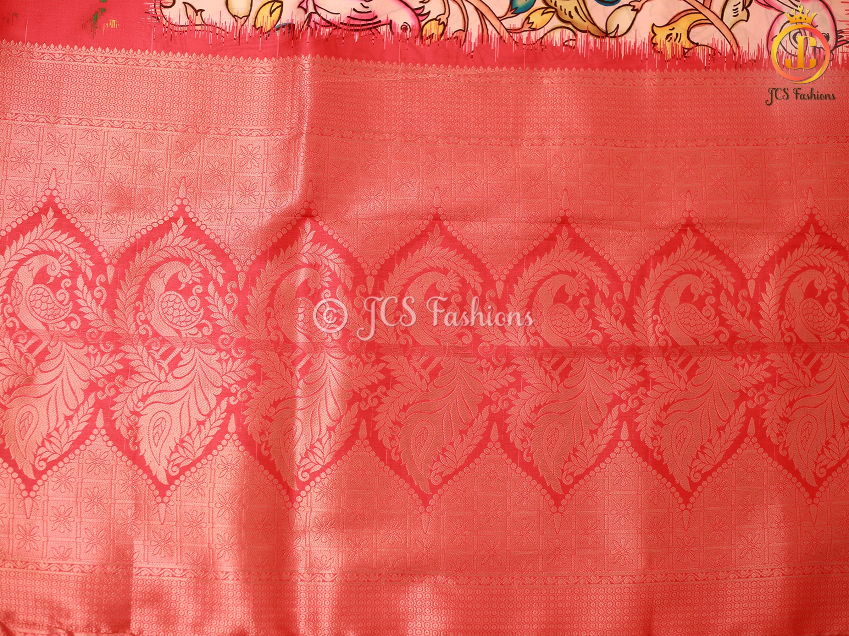 Kanchi Border Soft Silk Saree with Kalamkari and Patola Prints SAREE JCS Fashions