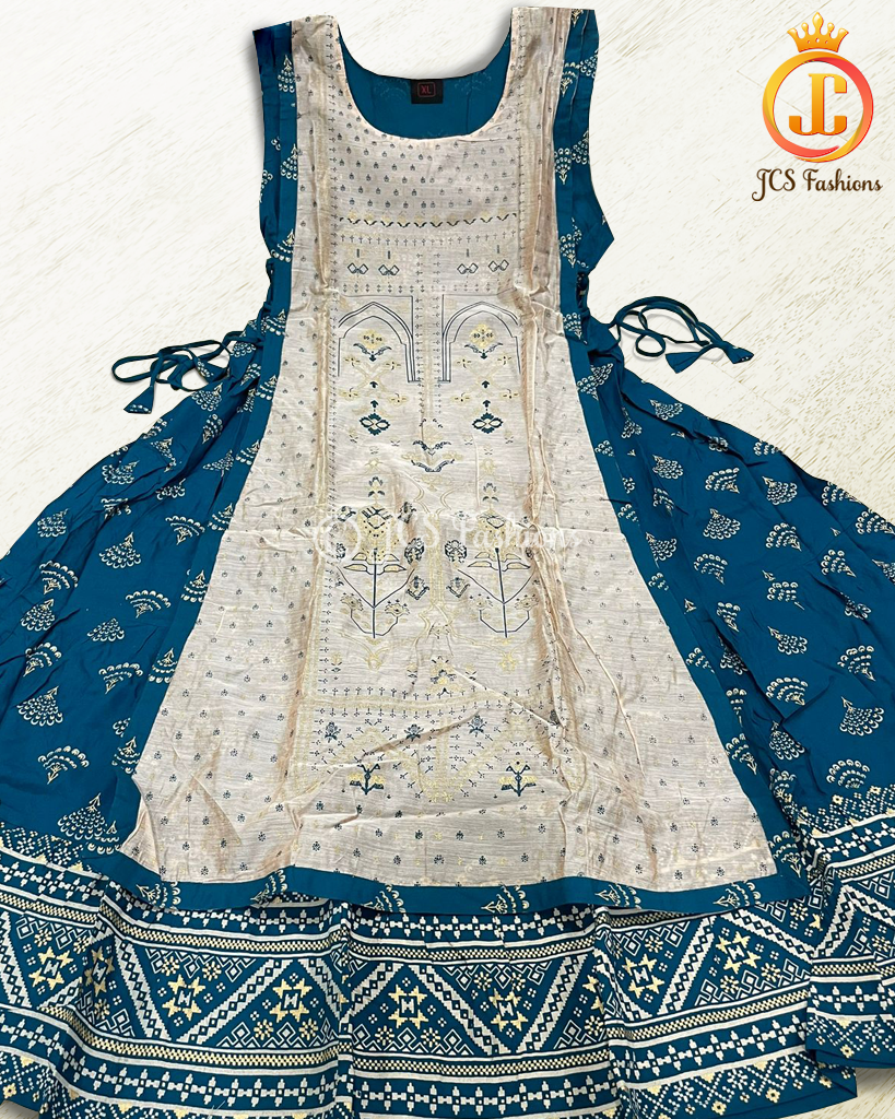 Premium Quality Chanderi and Rayon Combination Double Layer Slub kurti KURTI JCS Fashions Blue Small (36)