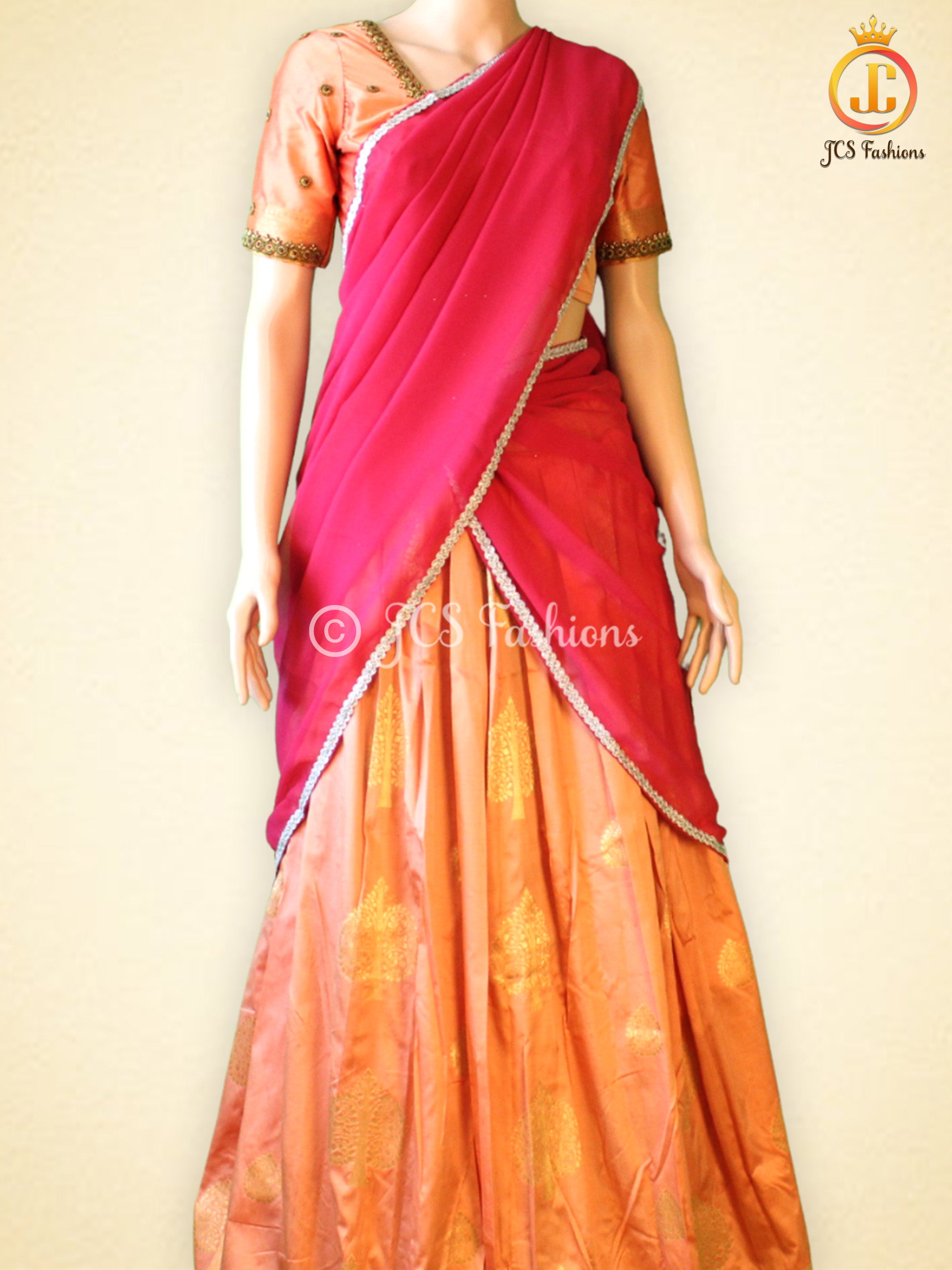 Unique and Trendy Half Saree Set For Teens | Peach LEHANGA JCS Fashions