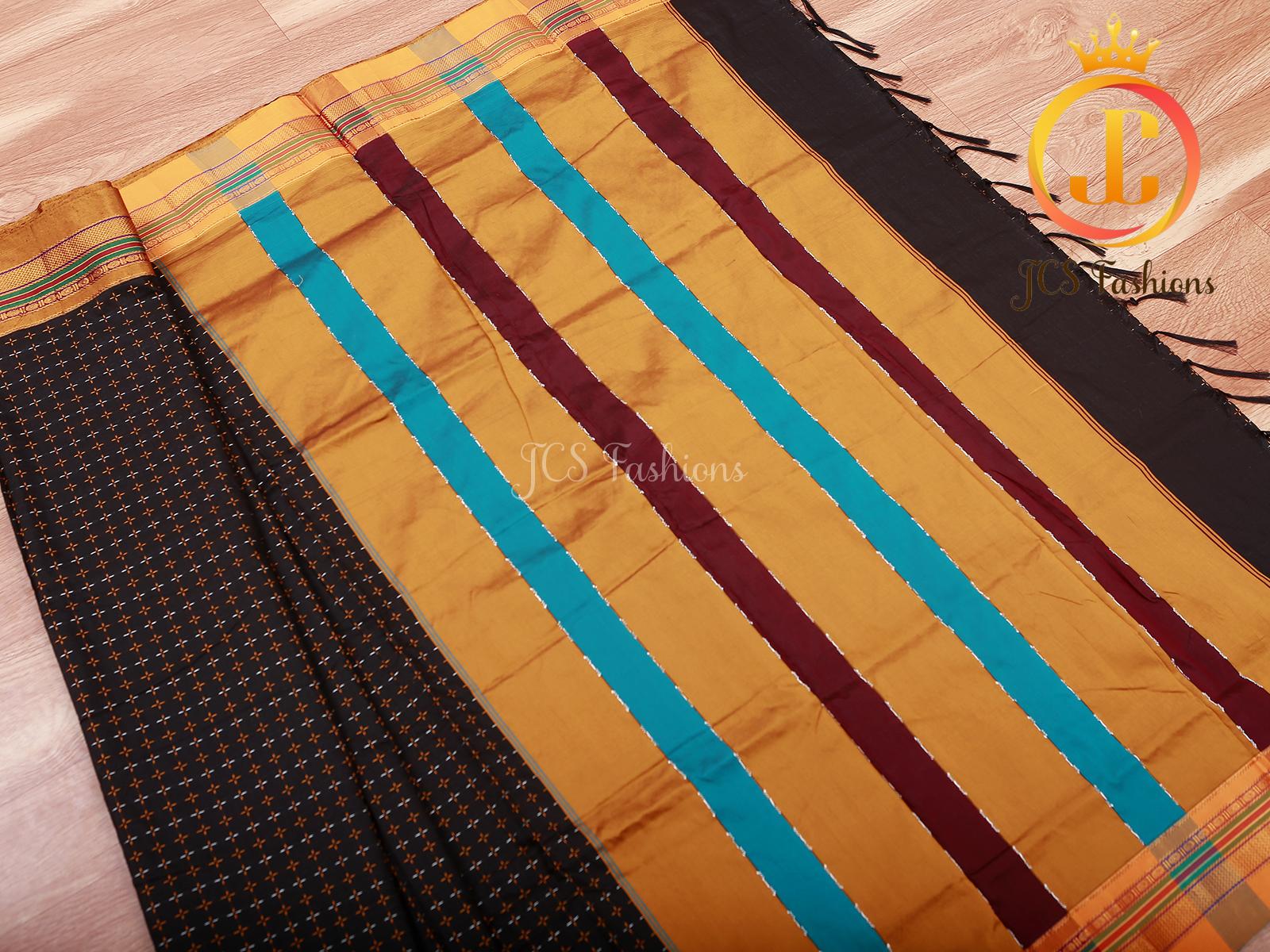 Ilkal Saree - Black Mercerized Soft Cotton Silk Saree With Running Blouse