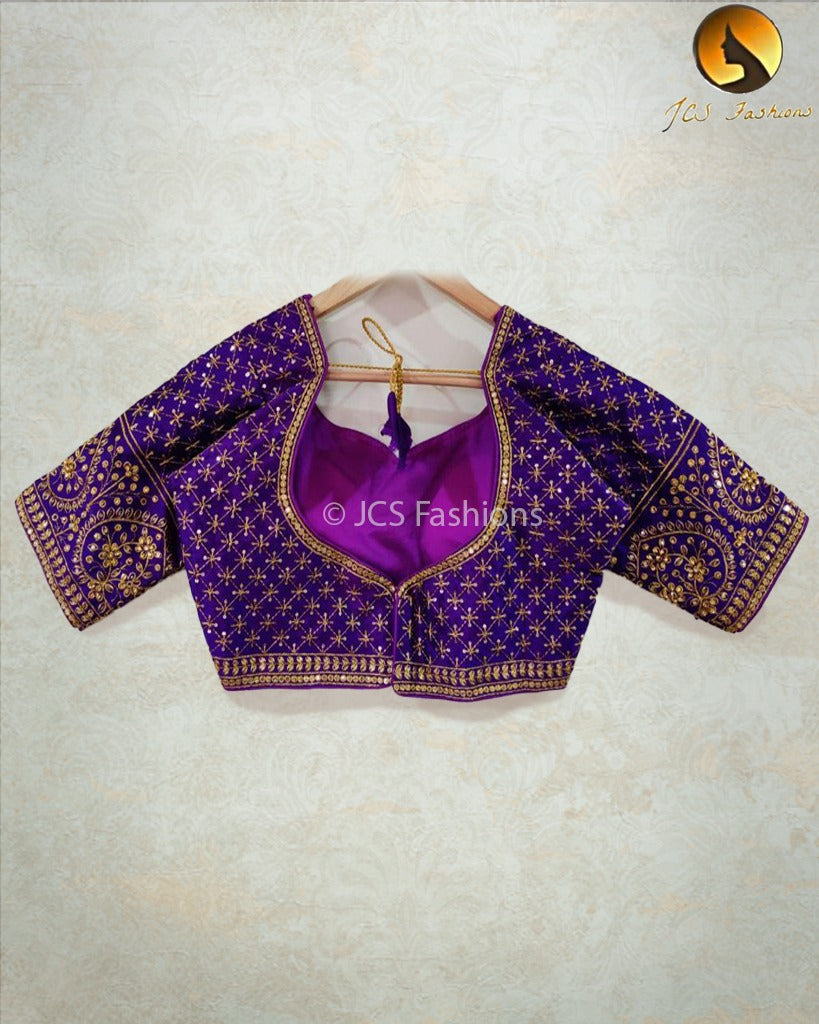 Silk blouse with sequence, jari, thread and Stone Work for women Blouse JCS Fashions