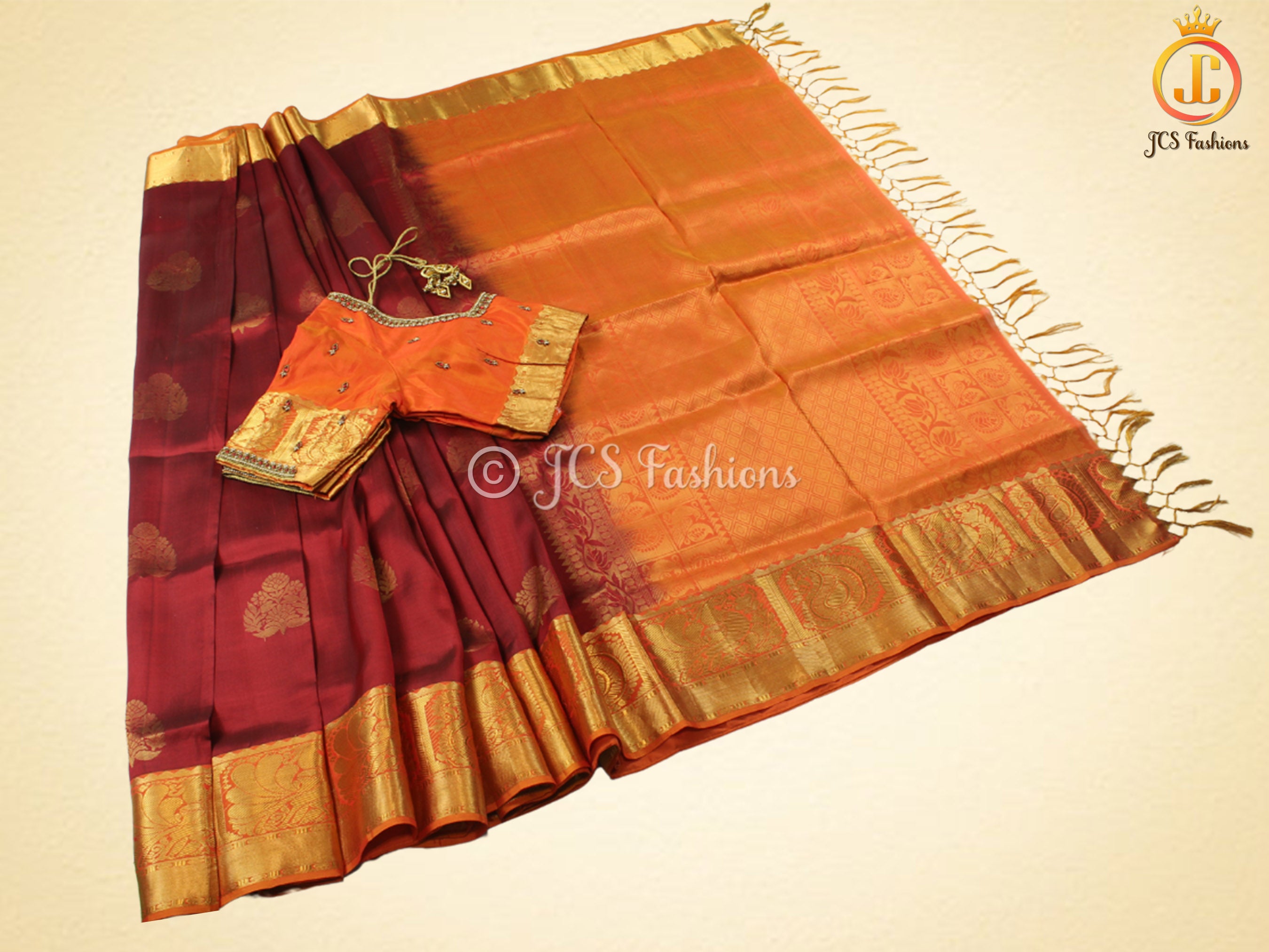 Pure Kanjivaram Silk Saree With fully stitched maggam work Blouse