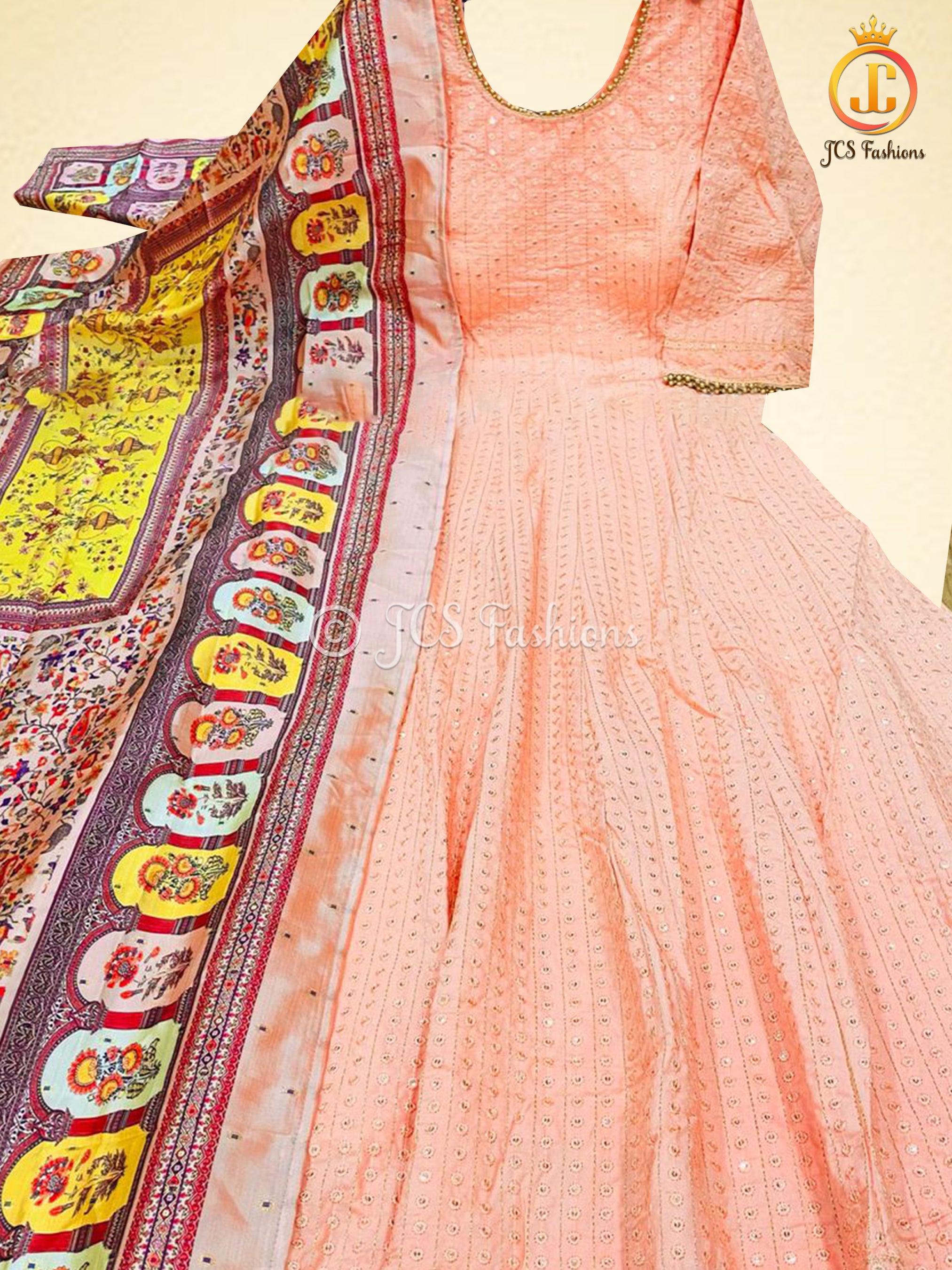 Anarkali Gown With Banarasi Silk Dupatta, Heavy Sequins Work. KURTI JCS Fashions