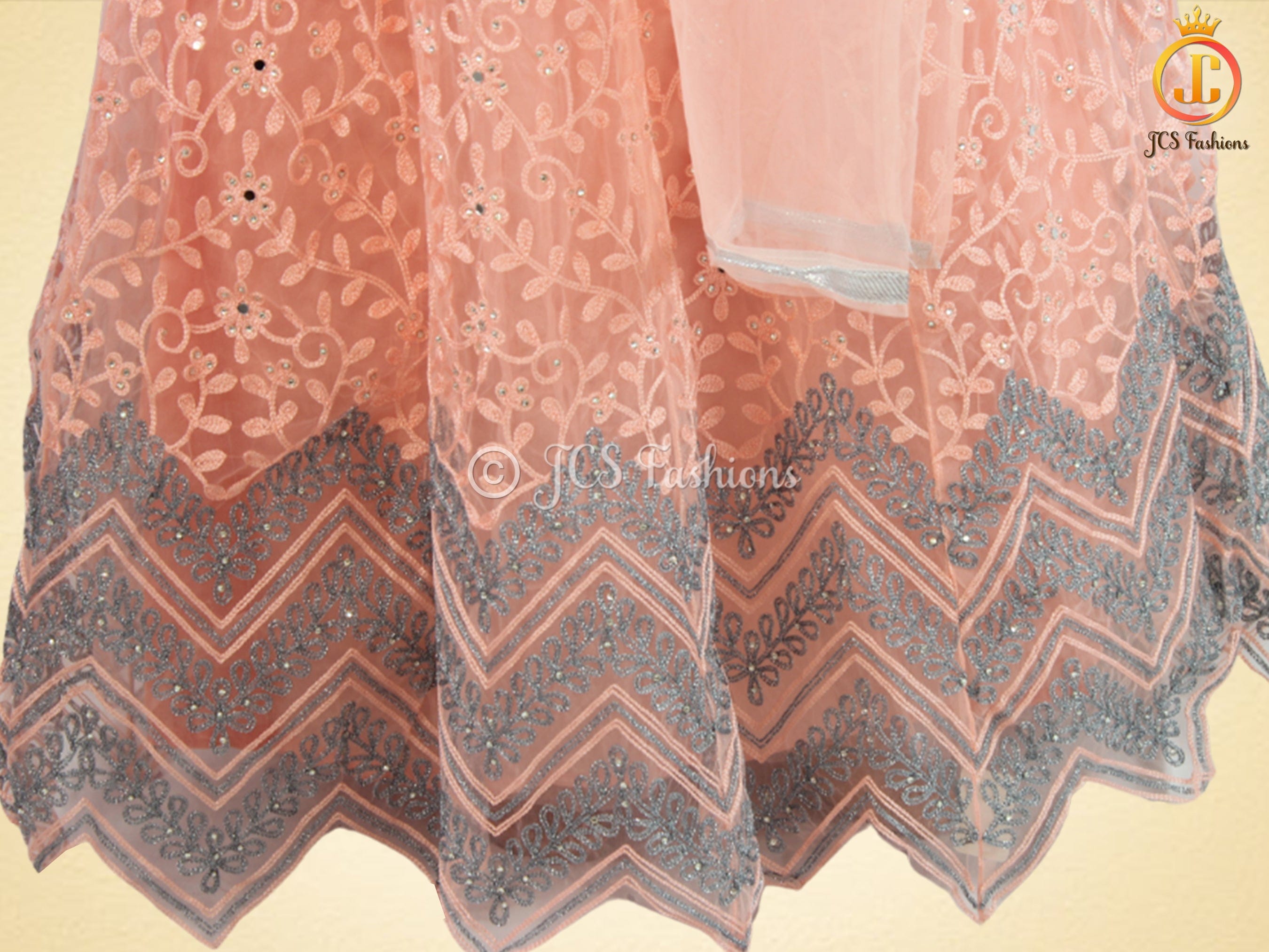 Traditional Embroidery And Mirror Work Soft Net Lehenga LEHANGA JCS Fashions