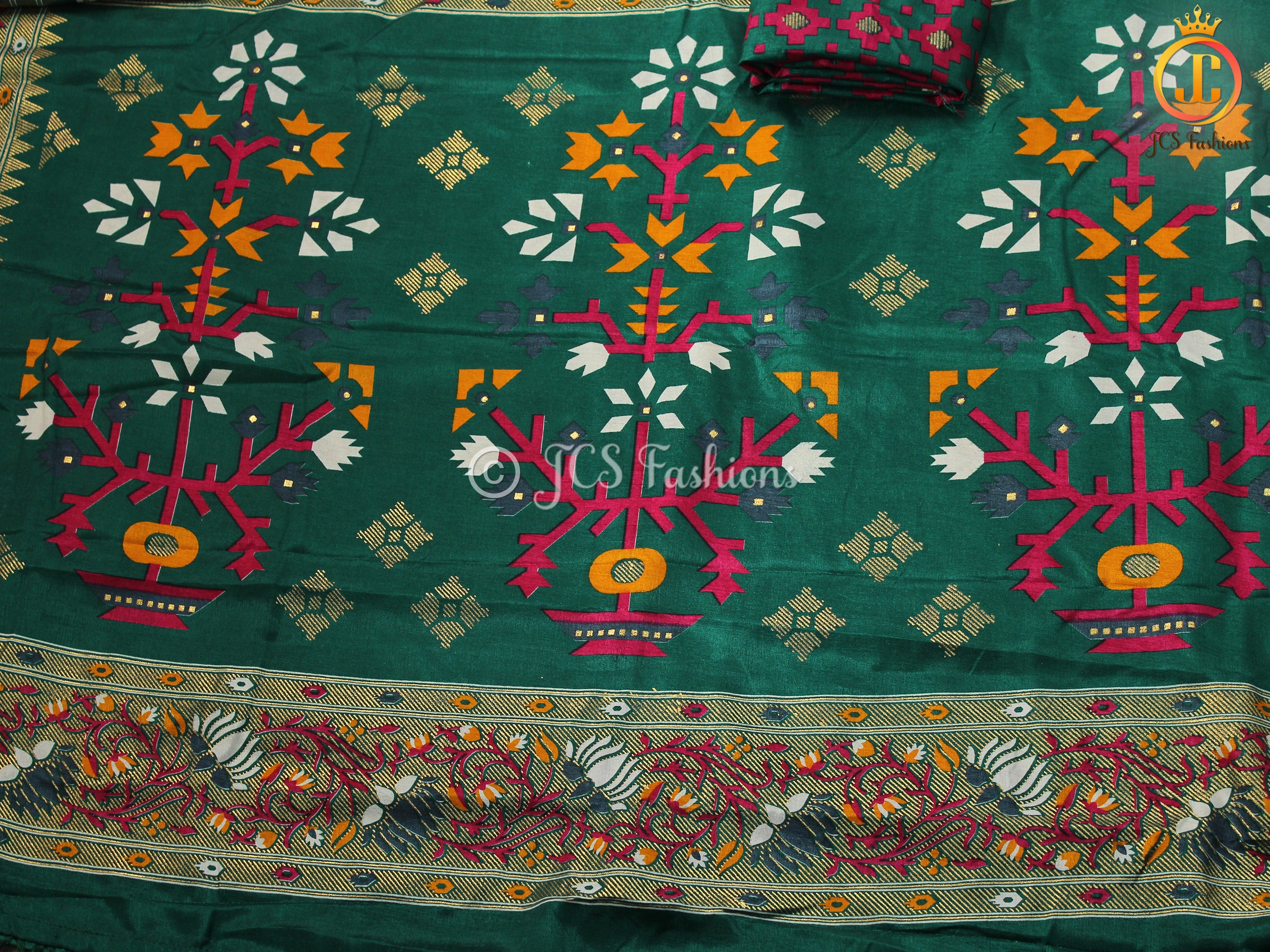 Traditional Soft Silk Patola Print Saree With Printed Unstitched Blouse SAREE JCS Fashions