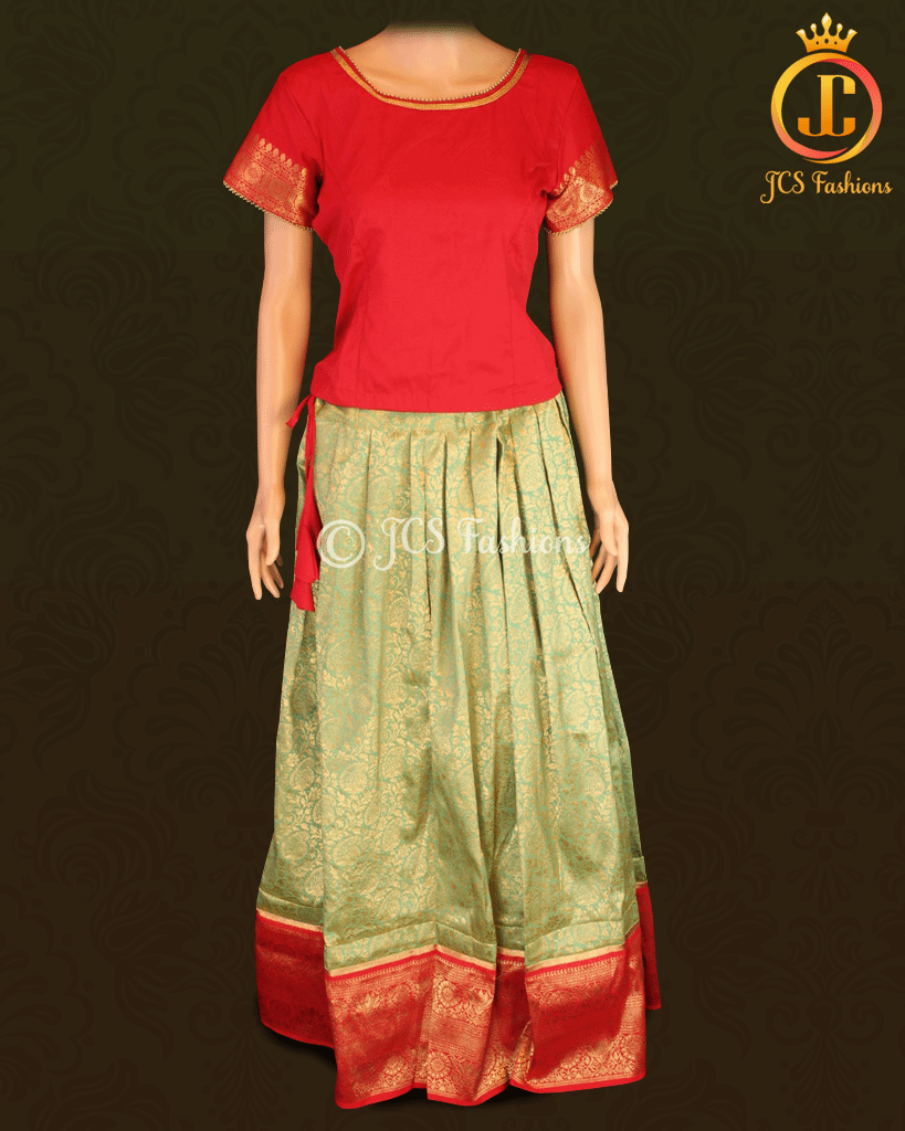 Banarasi Lehenga with Crop Top| Kanchipuram Border| Pavadi for Teens Lehenga JCS Fashions