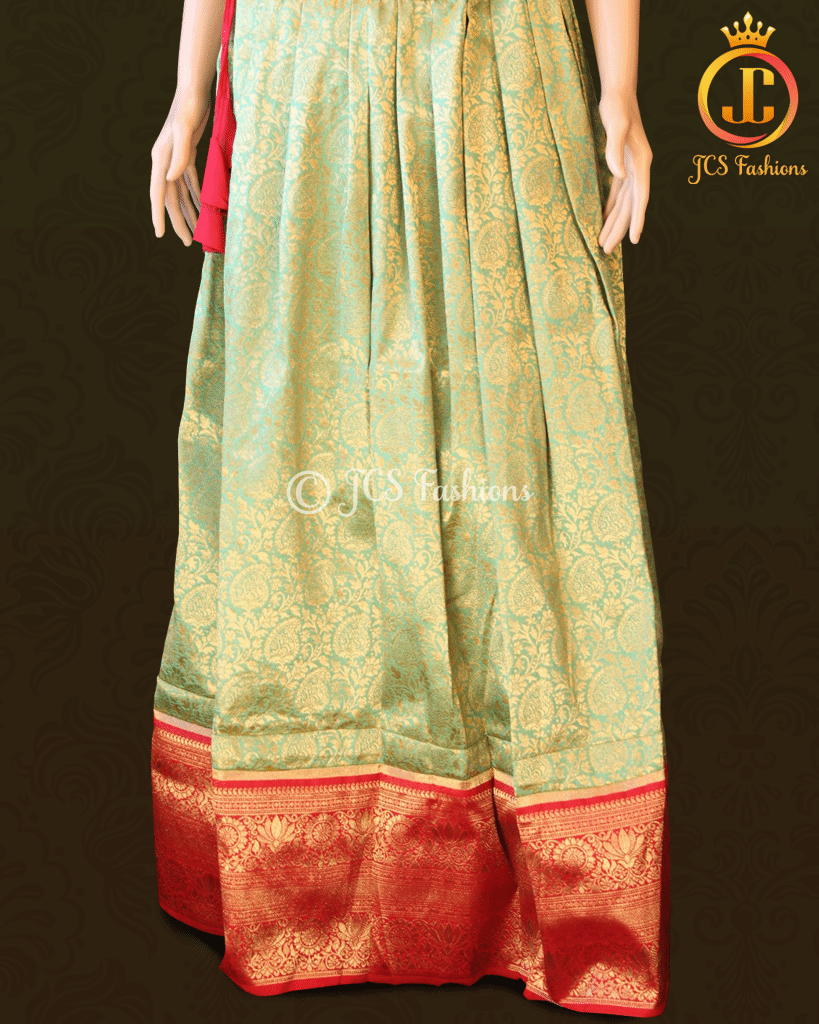 Banarasi Lehenga with Crop Top| Kanchipuram Border| Pavadi for Teens Lehenga JCS Fashions