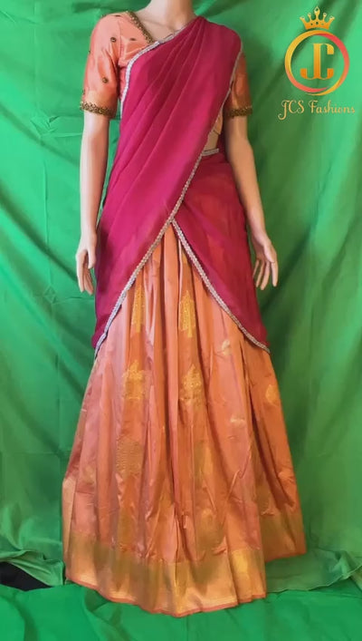 Unique and Trendy Half Saree Set For Teens | Peach LEHANGA JCS Fashions