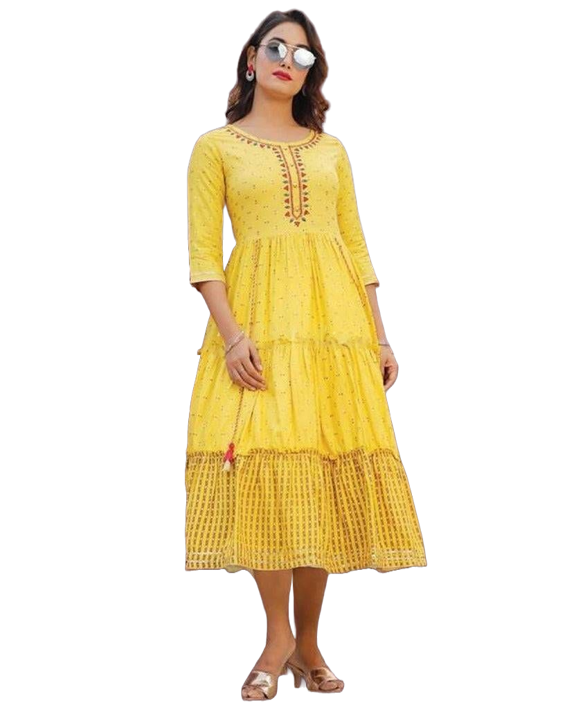 Yellow Bollywood Style Indian Kurti Gown. Ships from USA JCS Fashions Yellow Small (36)