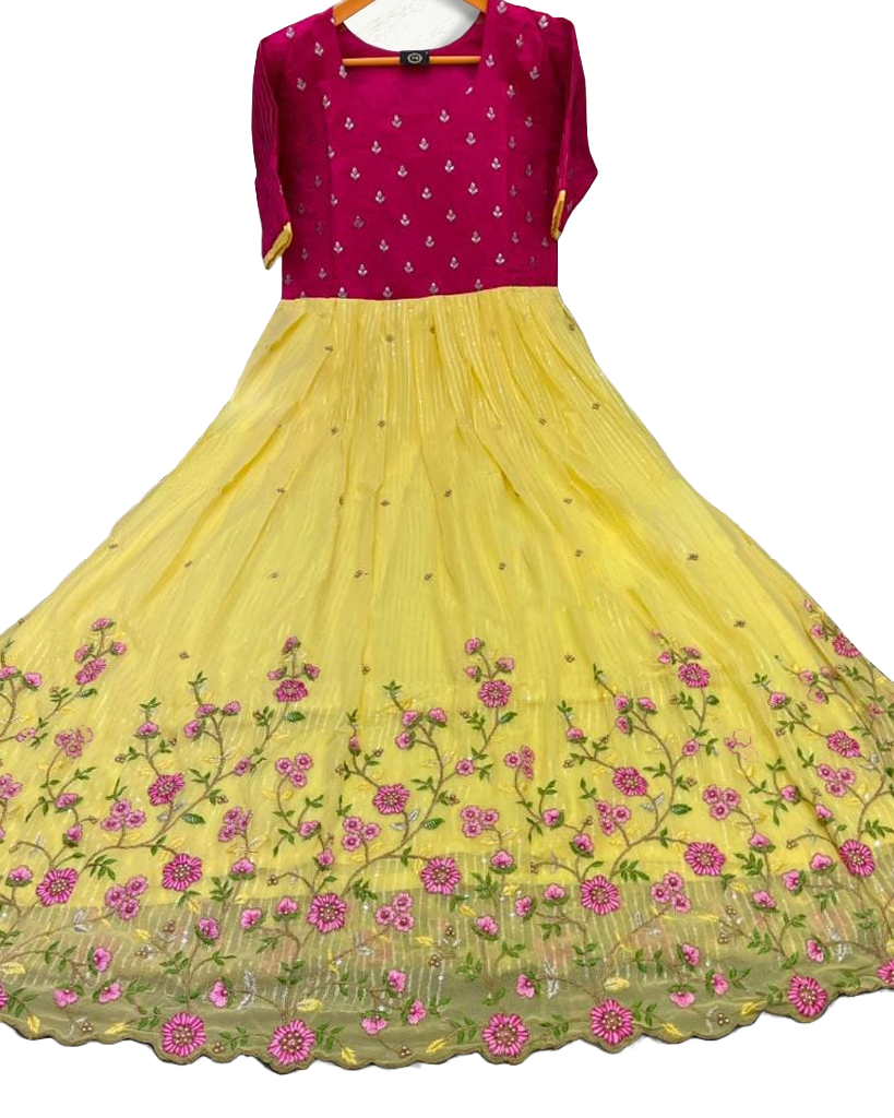 Exquisite Heavy Beads and Sequins work Long Frock in Yellow. KURTI JCS Fashions Yellow Medium (38)