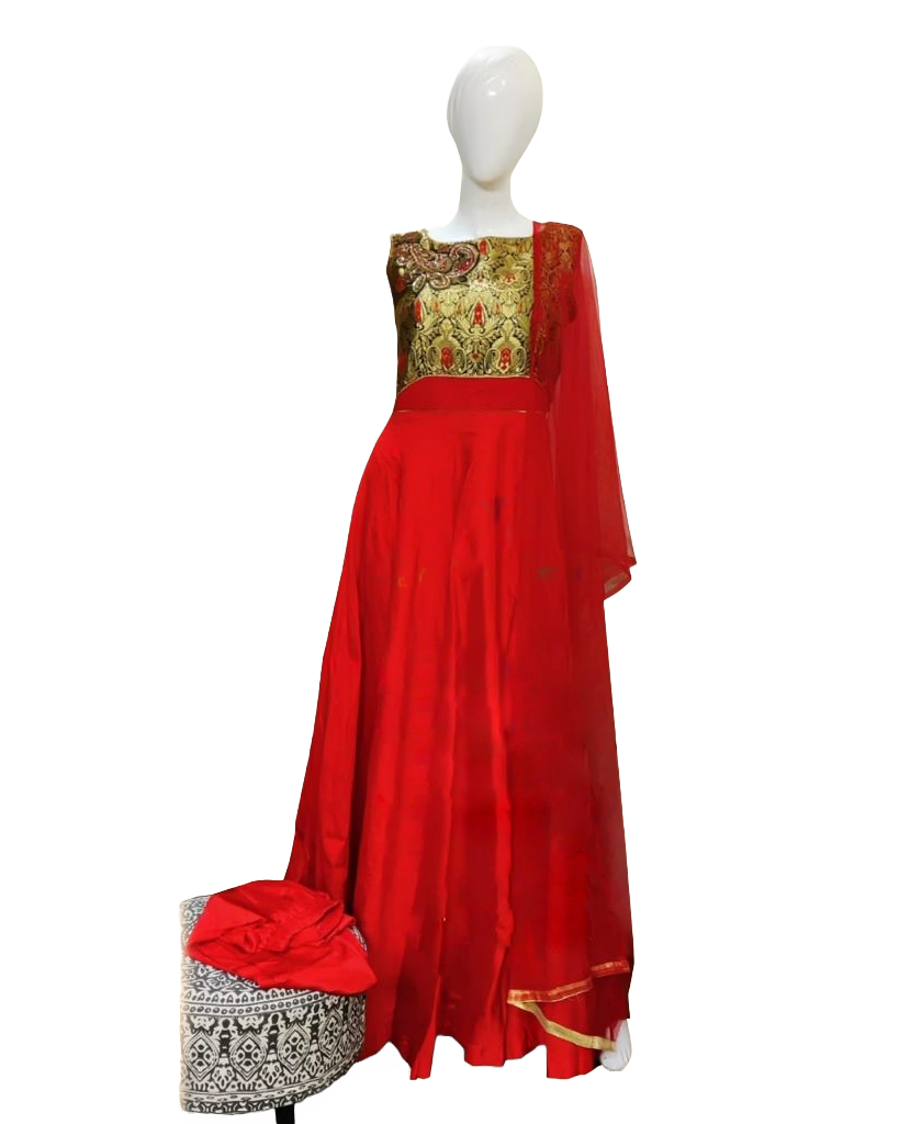 Anarkali Long Gown With Banarasi Brocade Design In Yoke